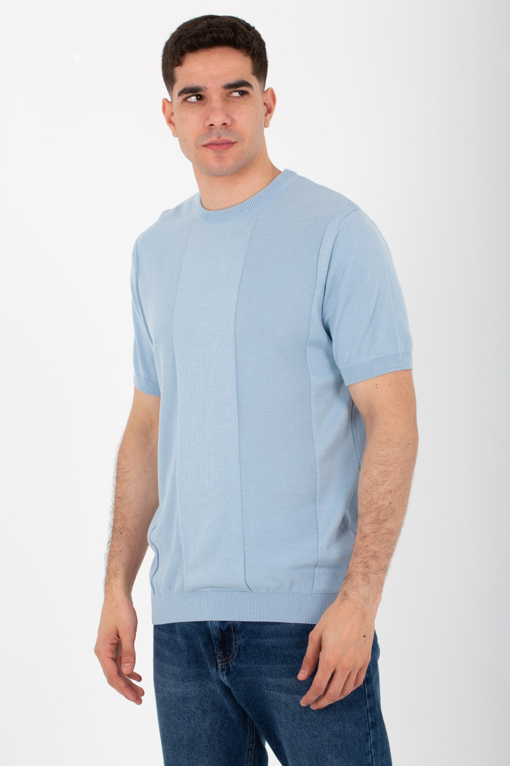 Mens Basic Plain Trico T-shirt With Round Neck And Short Sleeves