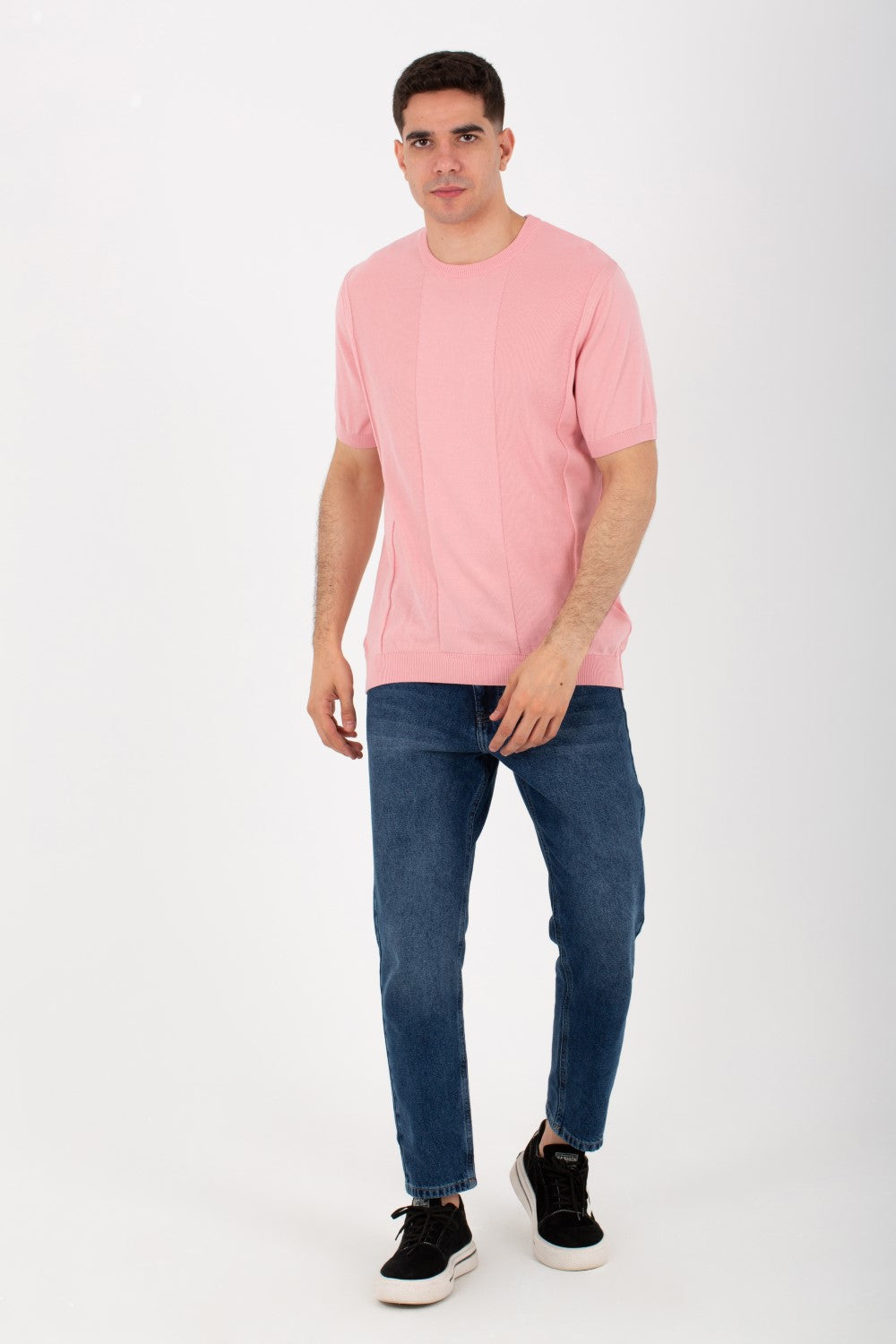 Mens Basic Plain Trico T-shirt With Round Neck And Short Sleeves