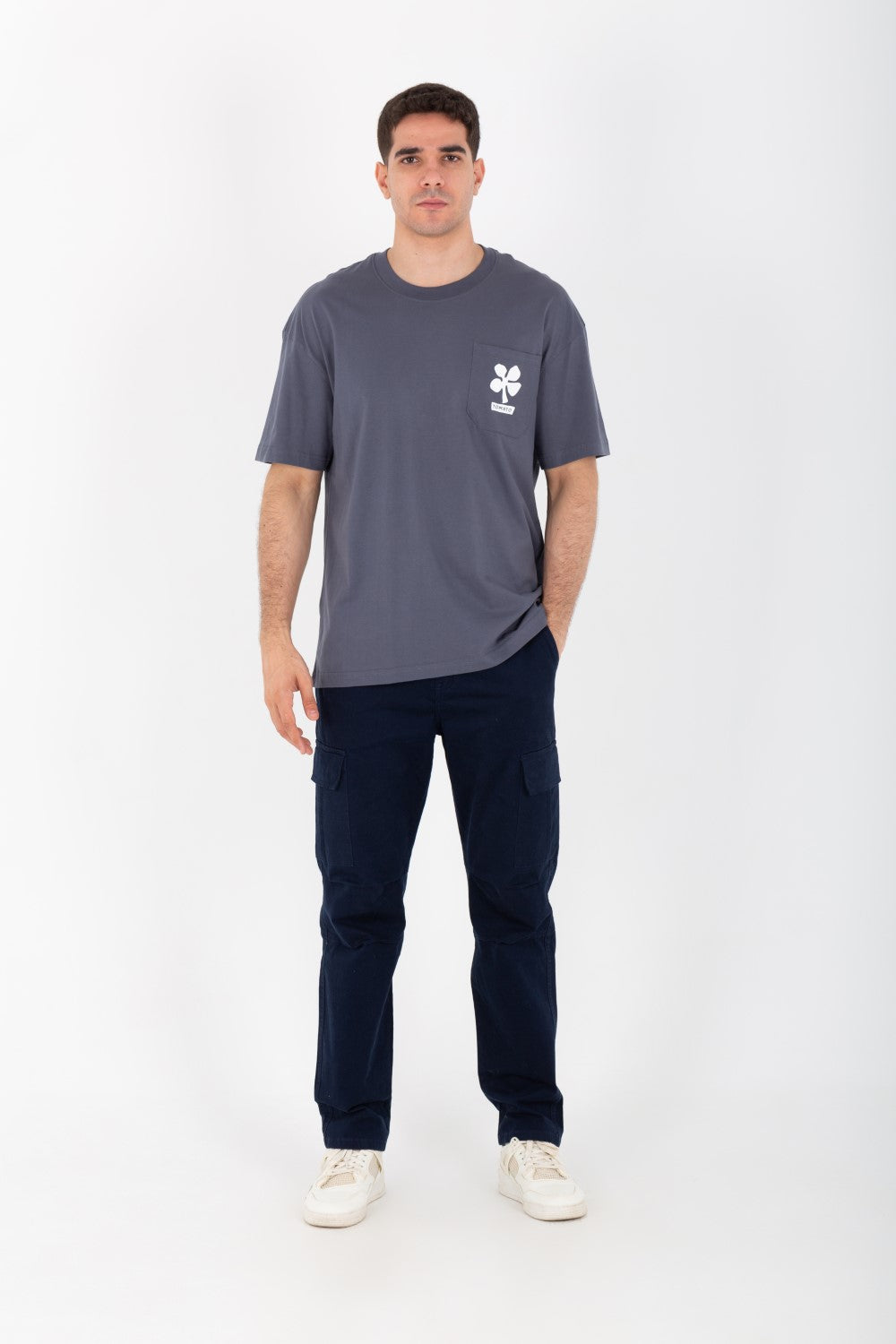 تي شيرت رجالي كبير الحجم مطبوع من الأمام والخلف بأكمام قصيرة