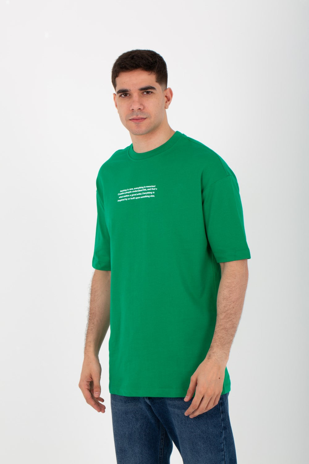 Mens Oversize Round T-shirt With Front And Back Print And Summer Melton Material