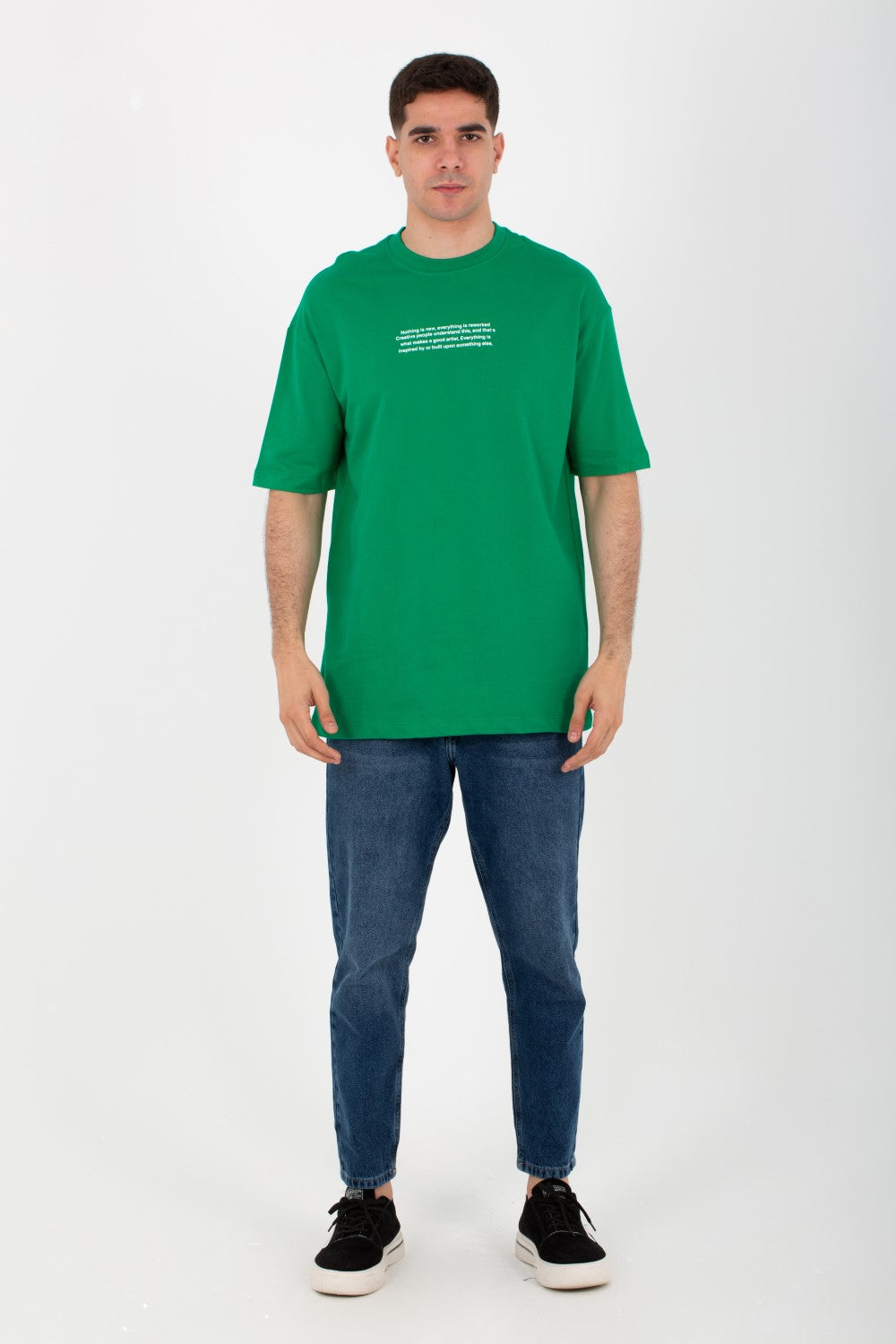 Mens Oversize Round T-shirt With Front And Back Print And Summer Melton Material