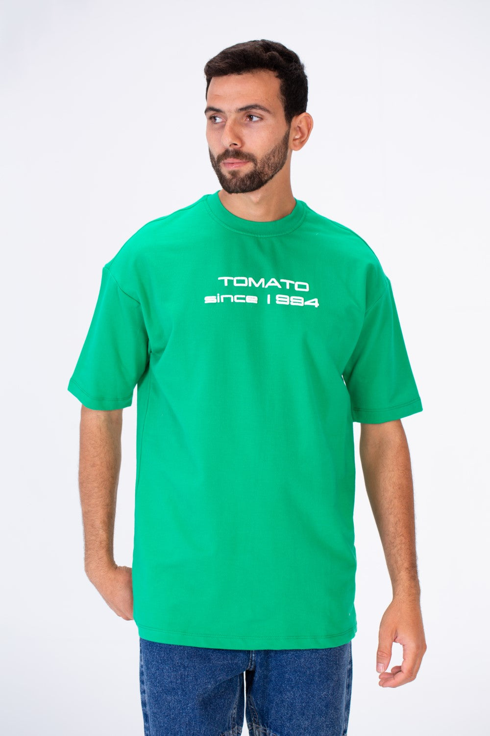 Men's Oversize T-shirt With A Round Neck And Tomato Print On The Front