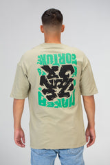 تي شيرت رجالي كبير الحجم بأكمام نصفية ورقبة دائرية وطبعة على الأمام والخلف