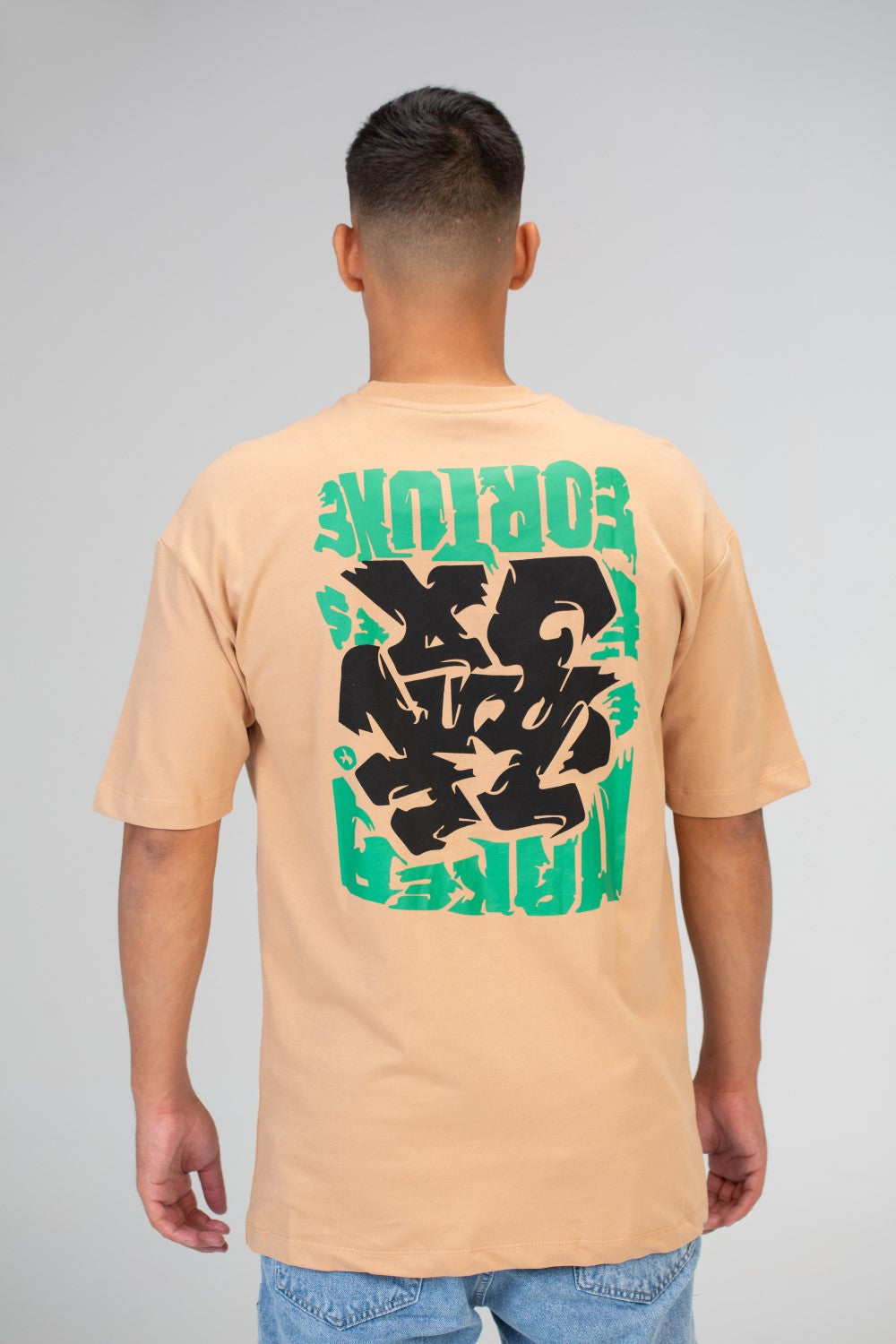 Mens Oversize Half Sleeve T-shirt With A Round Neck And A Print On The Front And Back