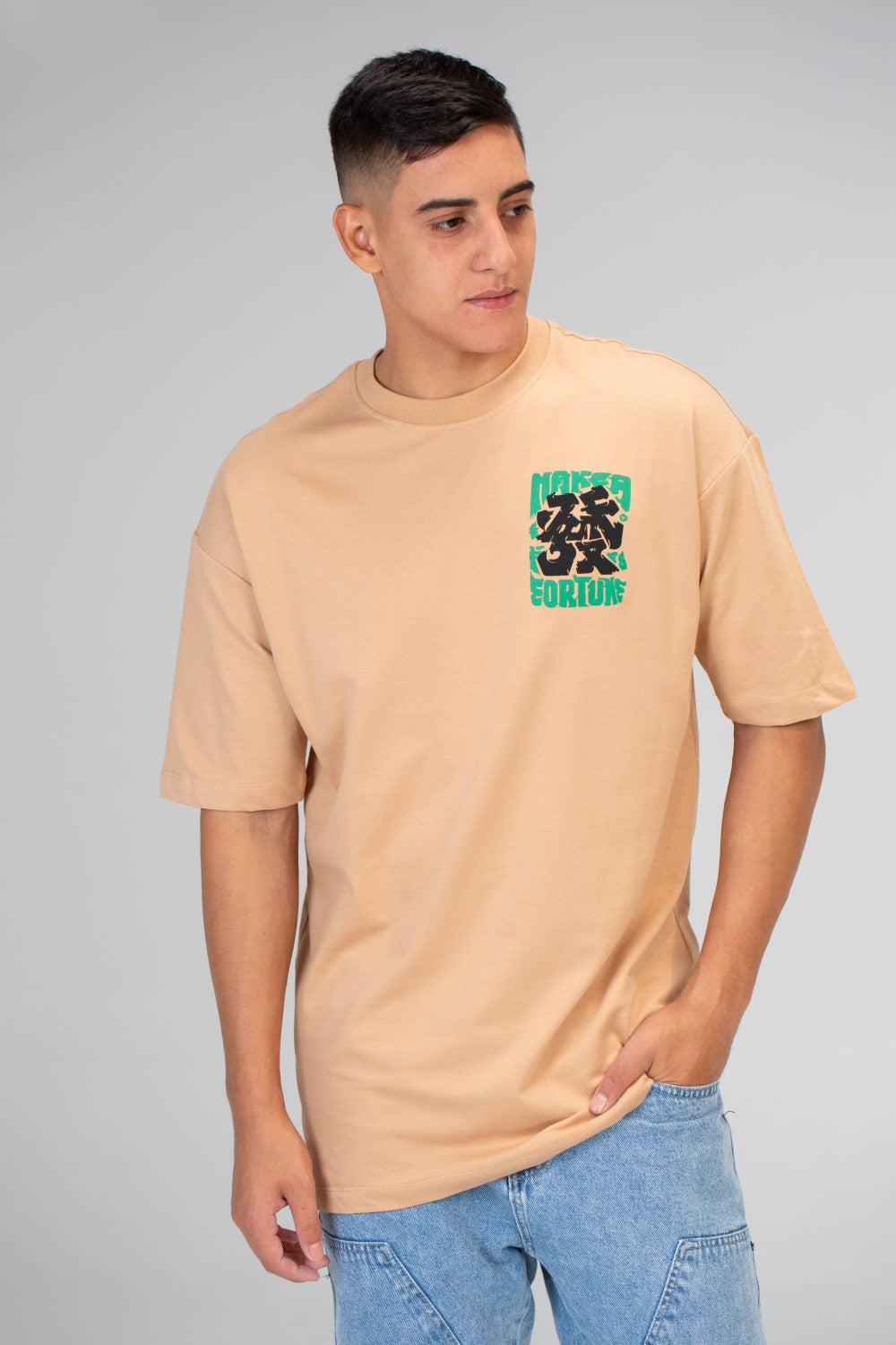 Mens Oversize Half Sleeve T-shirt With A Round Neck And A Print On The Front And Back