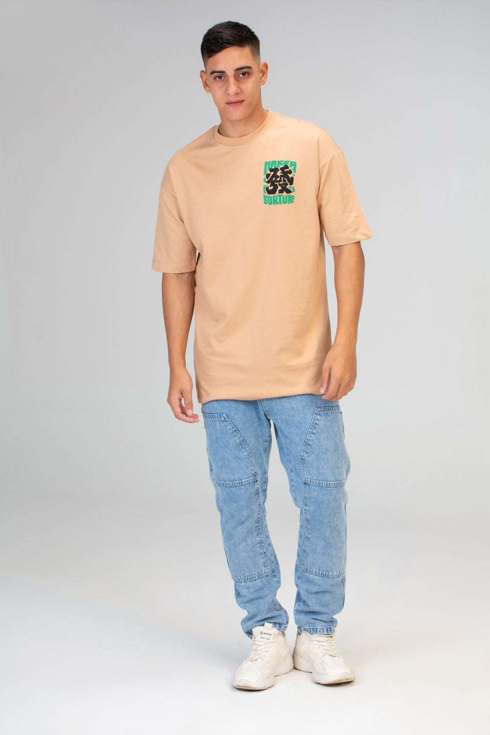 Mens Oversize Half Sleeve T-shirt With A Round Neck And A Print On The Front And Back