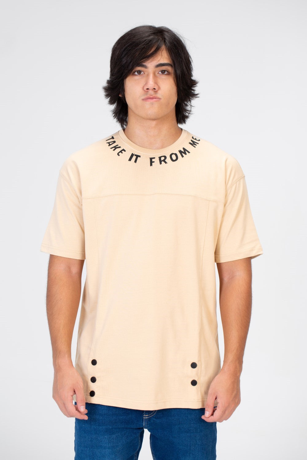 Men's Oversize T-shirt With A Round Neck And A Print At The Neck