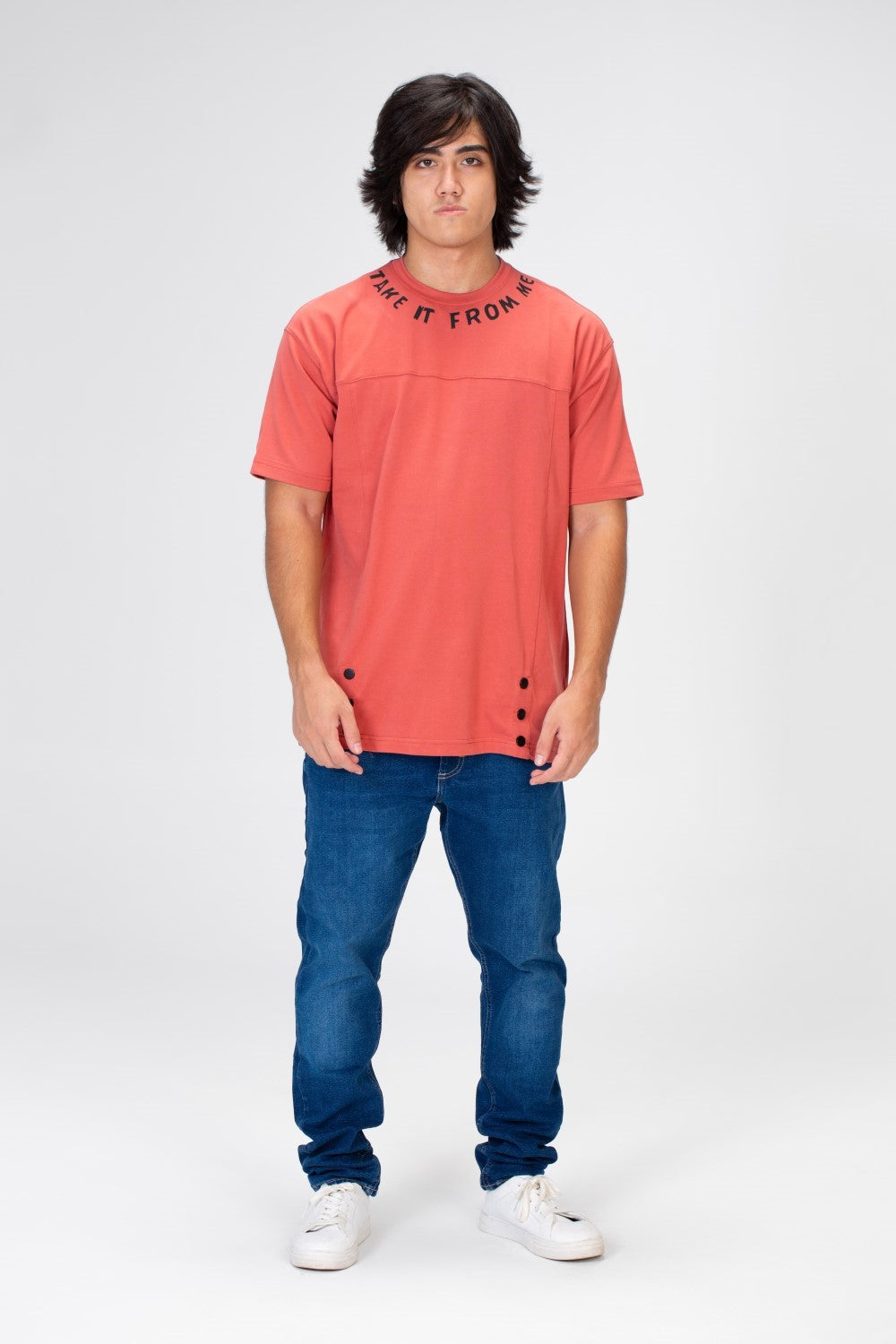 Men's Oversize T-shirt With A Round Neck And A Print At The Neck