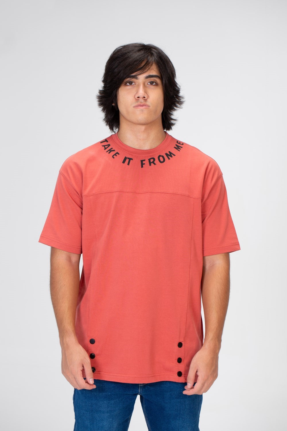 Men's Oversize T-shirt With A Round Neck And A Print At The Neck