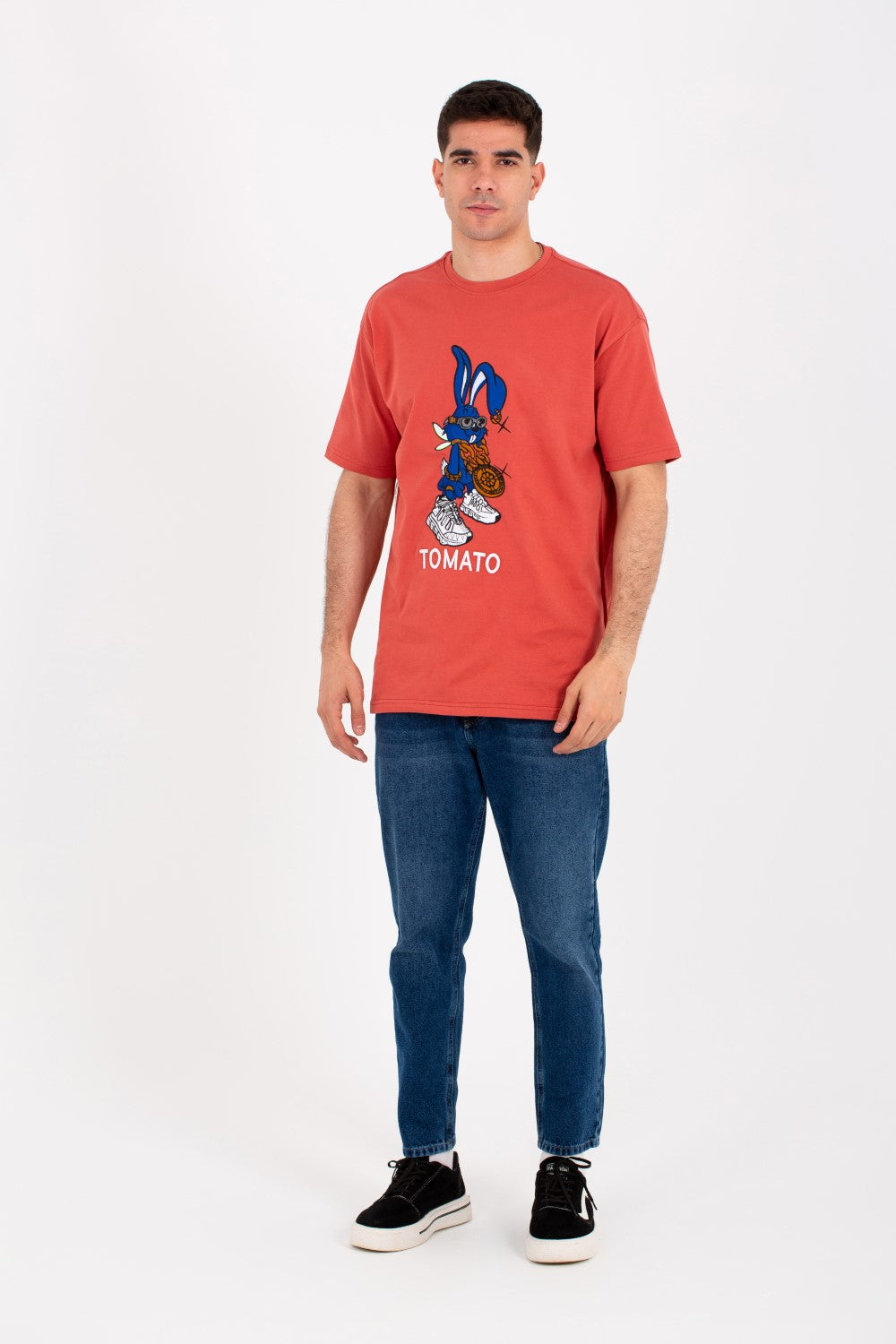 Mens Oversize Round T-shirt With Tomato Print On The Front