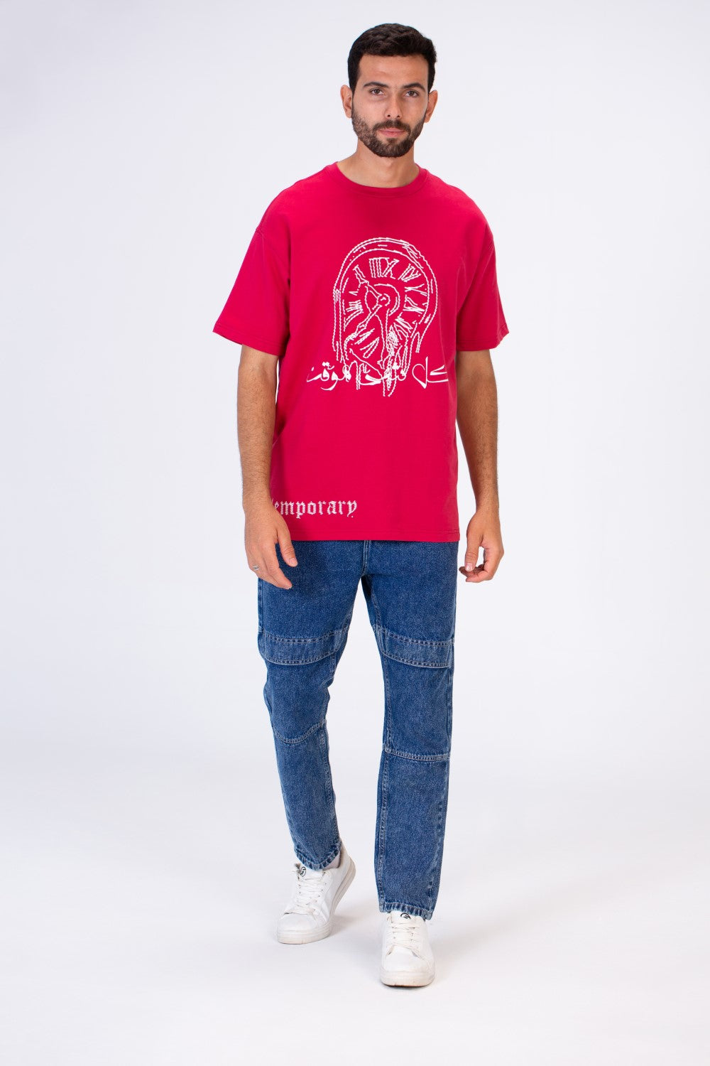 Men's Oversized Round Neck T-shirt Printed On The Front And Back