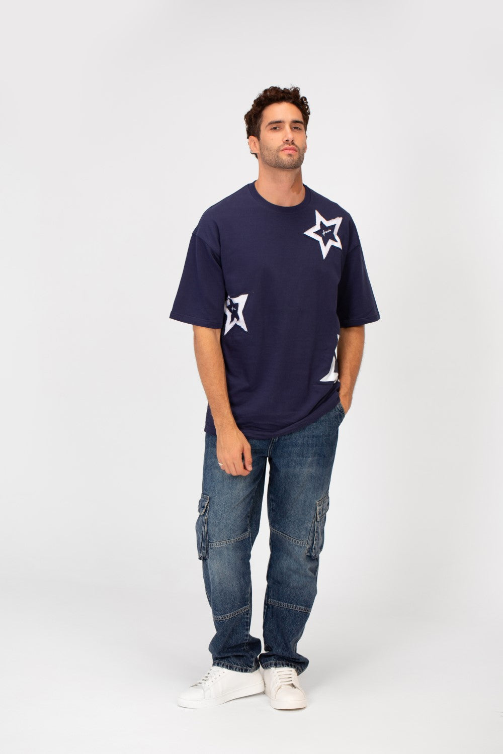 Men's Summer Milton Oversized Half Sleeve Round Neck Stars Print T-Shirt