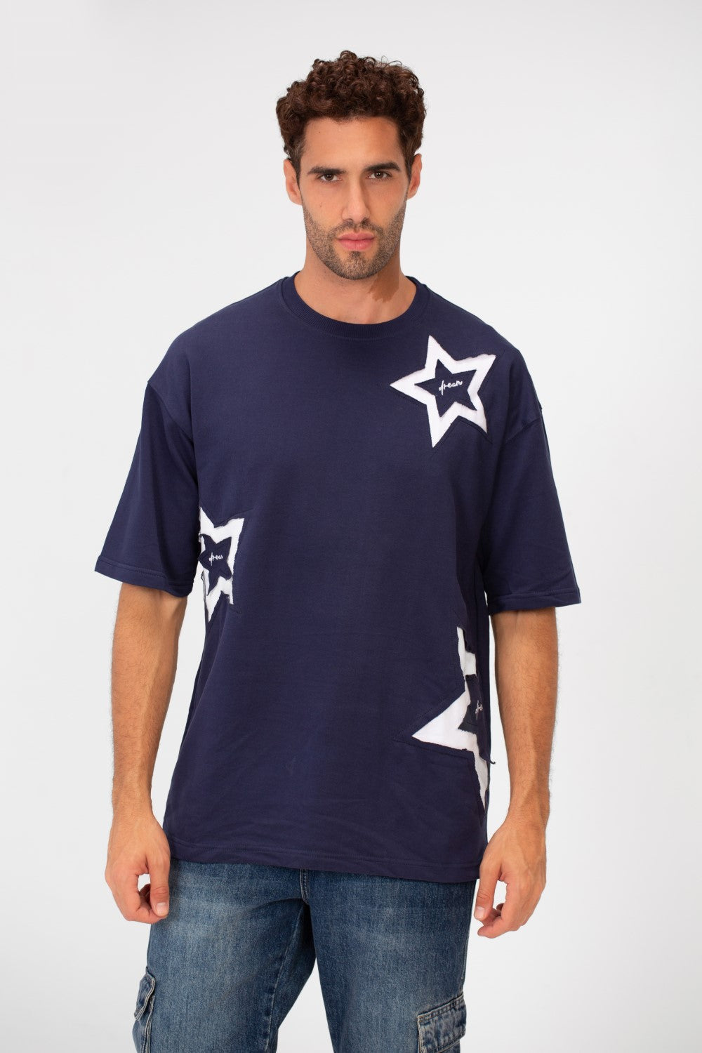 Men's Summer Milton Oversized Half Sleeve Round Neck Stars Print T-Shirt