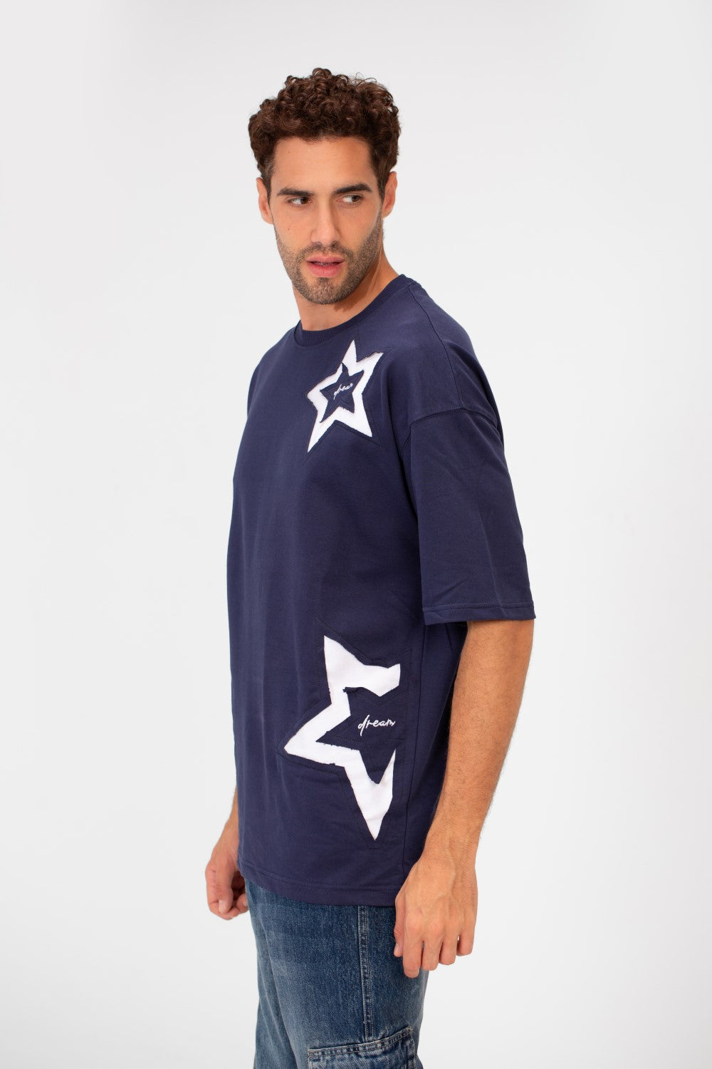 Men's Summer Milton Oversized Half Sleeve Round Neck Stars Print T-Shirt