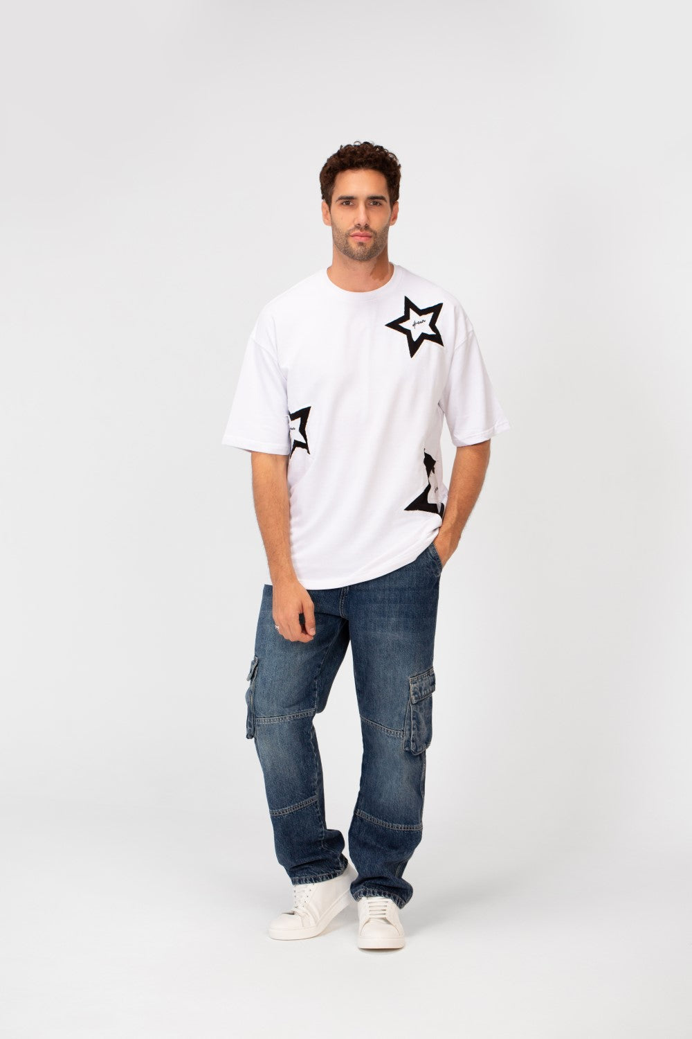 Men's Summer Milton Oversized Half Sleeve Round Neck Stars Print T-Shirt