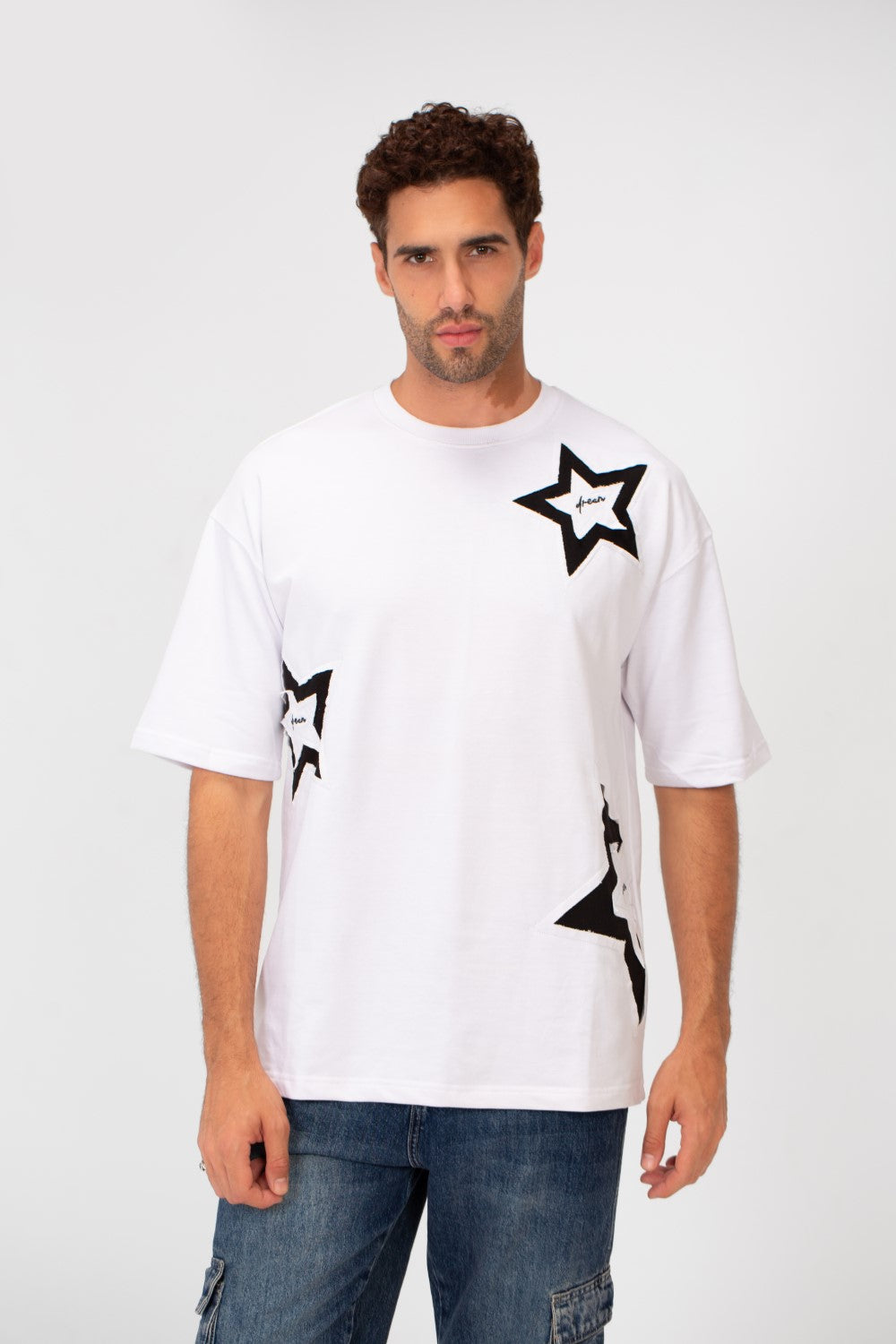 Men's Summer Milton Oversized Half Sleeve Round Neck Stars Print T-Shirt