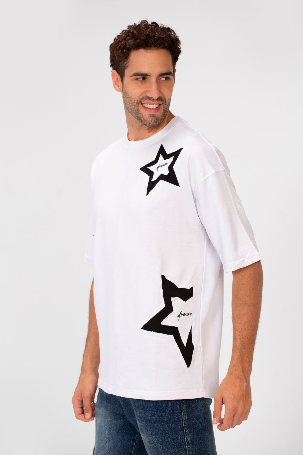 Men's Summer Milton Oversized Half Sleeve Round Neck Stars Print T-Shirt