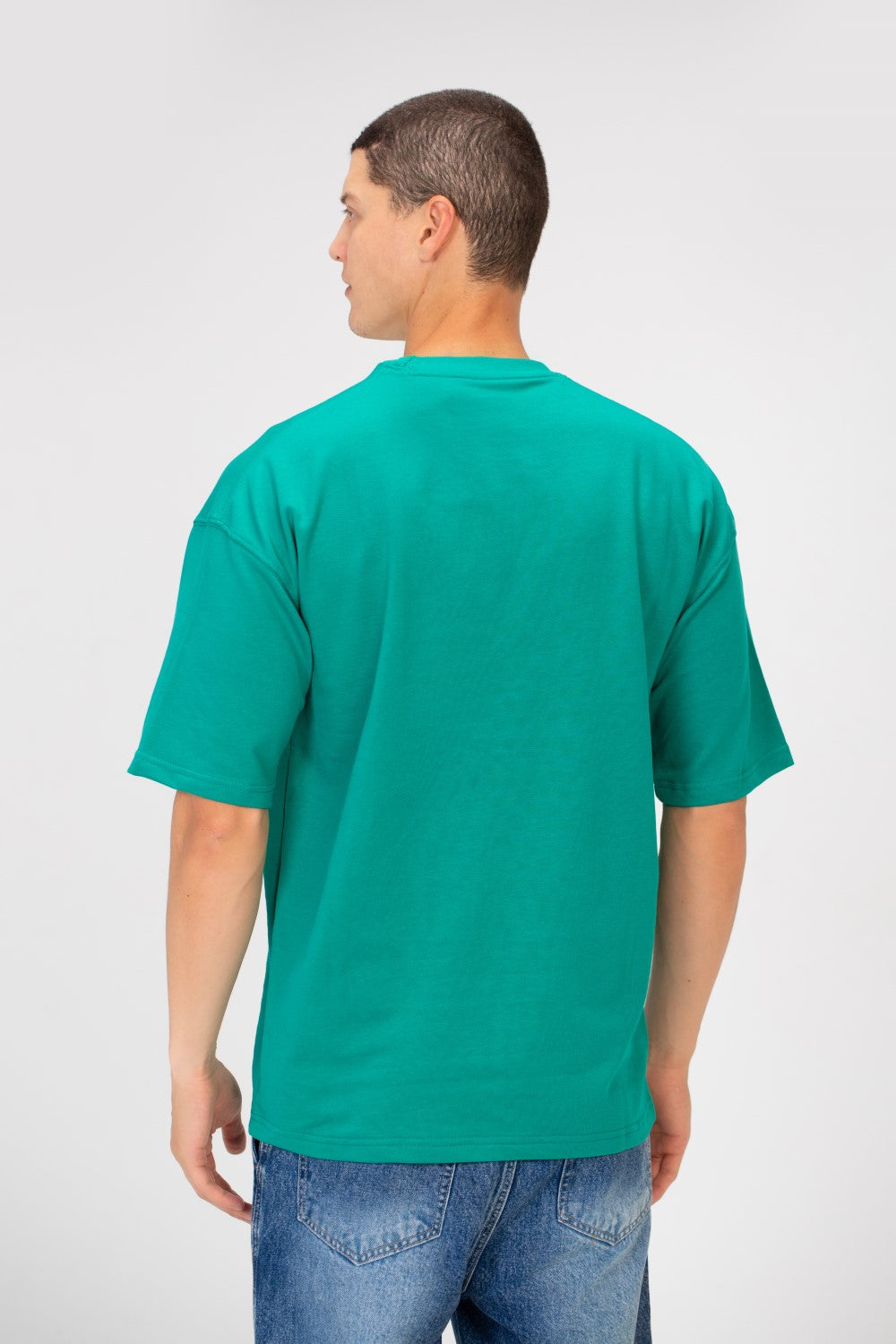 Men's Oversized Round Neck Short Sleeves Front Text Print Melton T-shirt