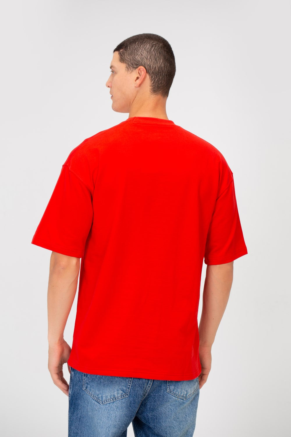 Men's Oversized Round Neck Short Sleeves Front Text Print Melton T-shirt