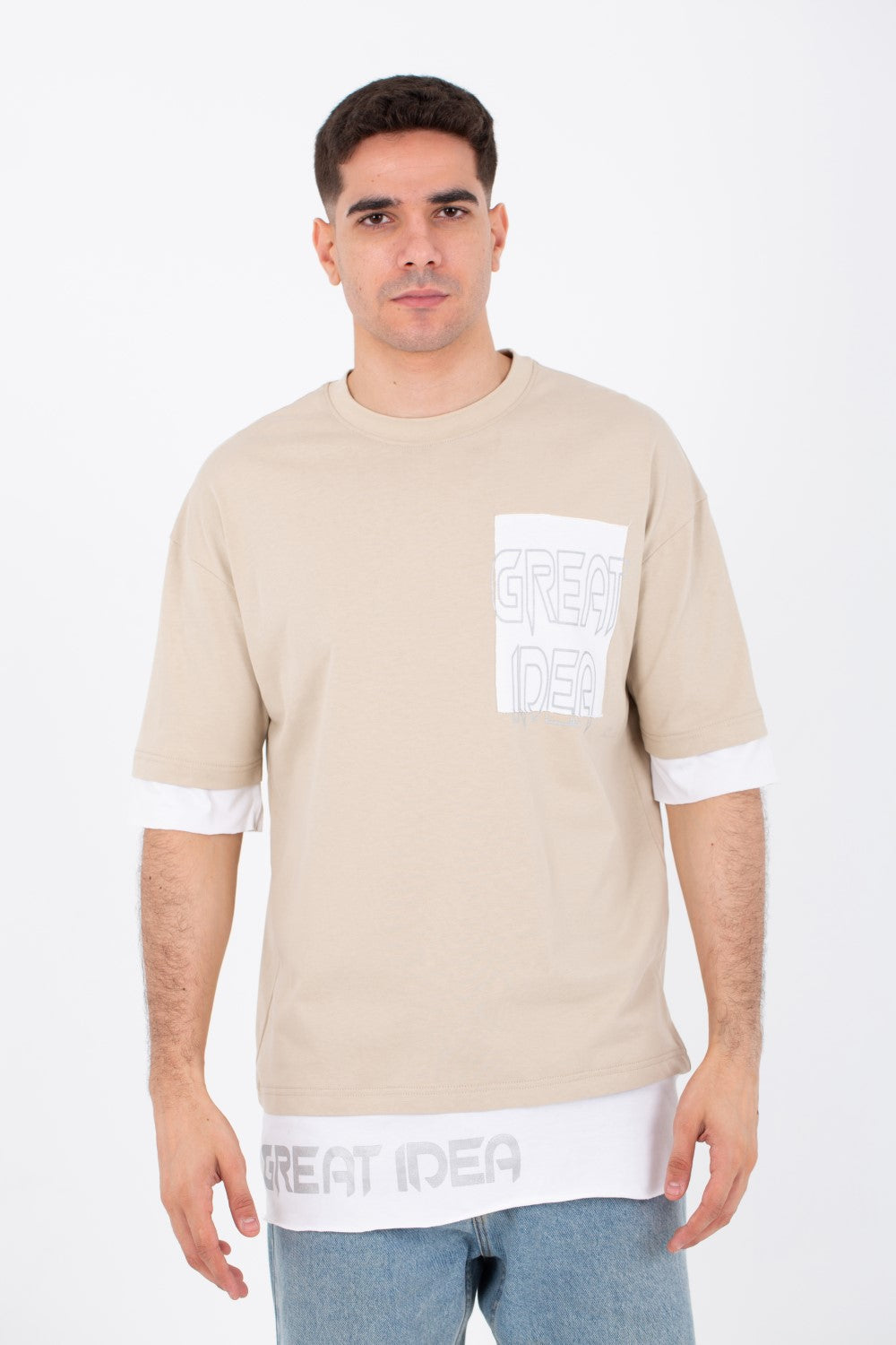Mens Oversize Basic T-shirt With A Round Neck And Front Print