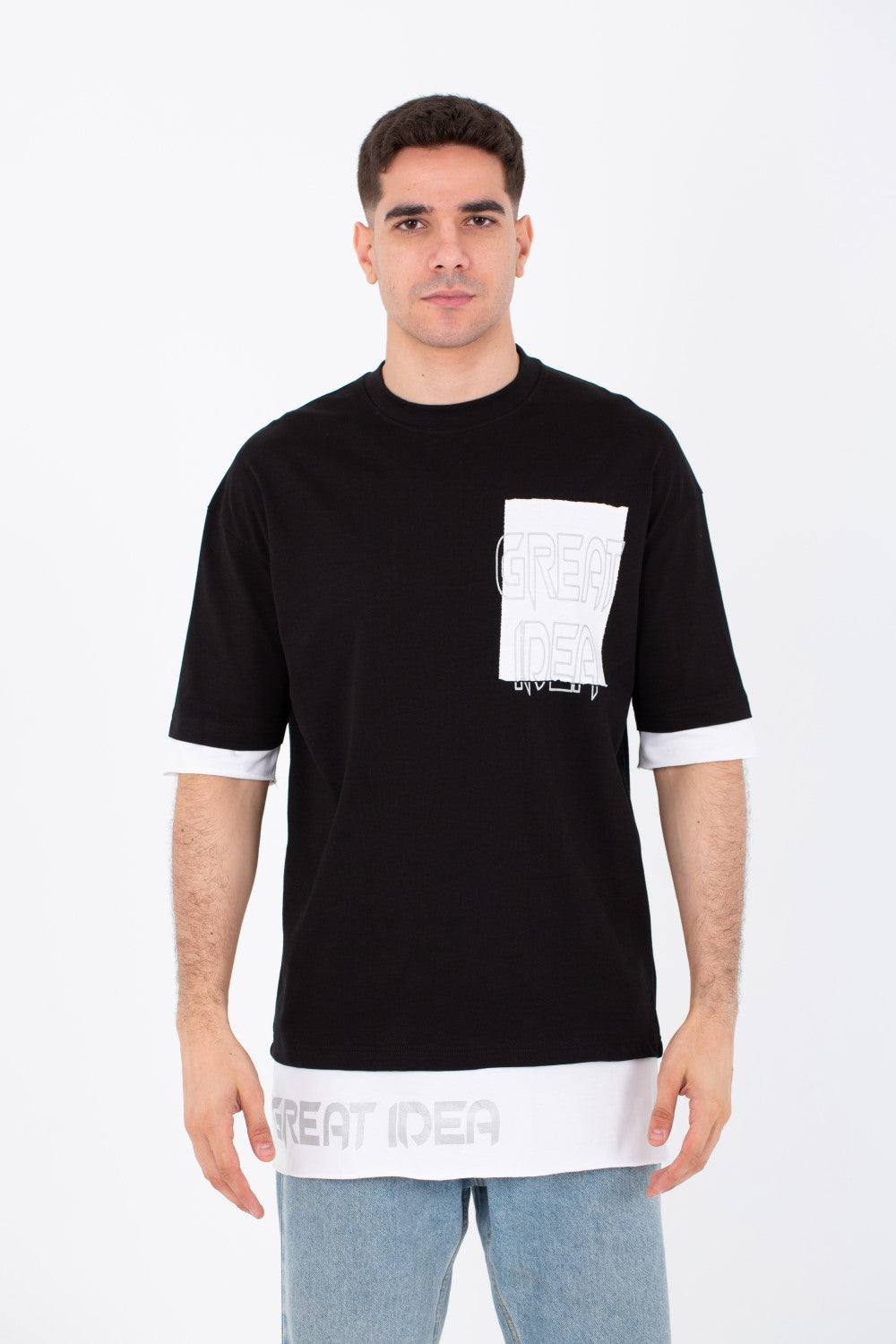 Mens Oversize Basic T-shirt With A Round Neck And Front Print