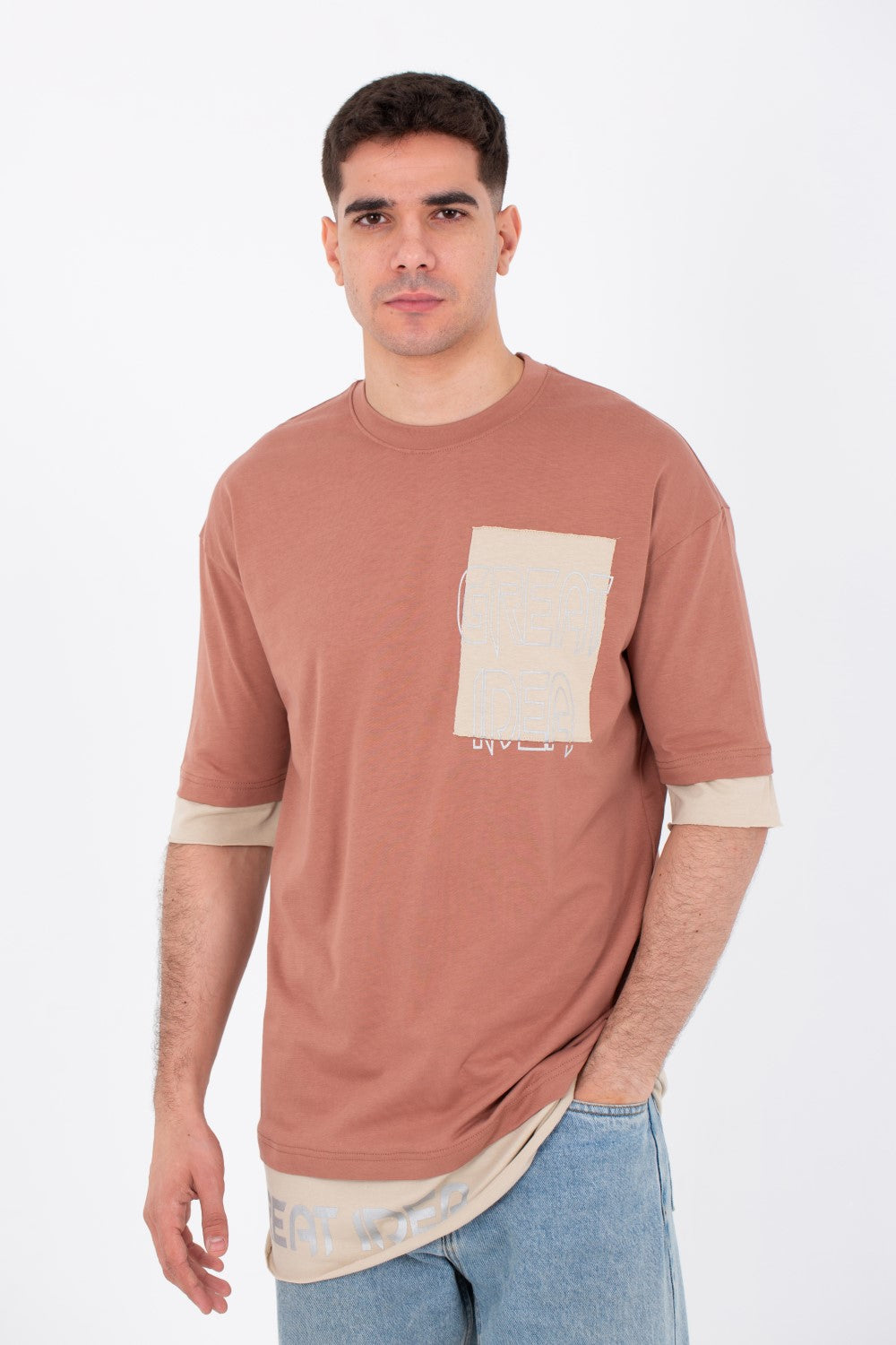 Mens Oversize Basic T-shirt With A Round Neck And Front Print