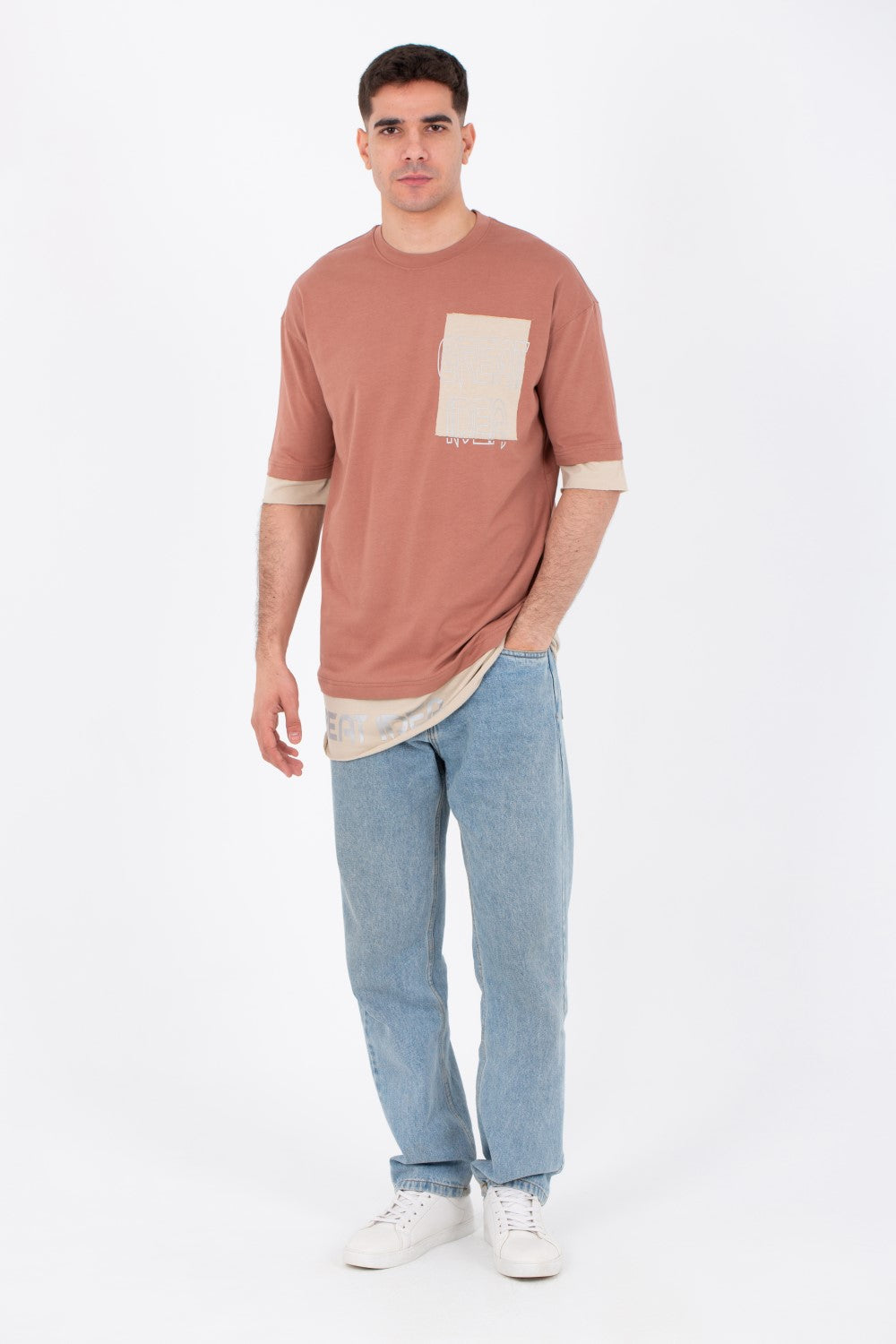 Mens Oversize Basic T-shirt With A Round Neck And Front Print