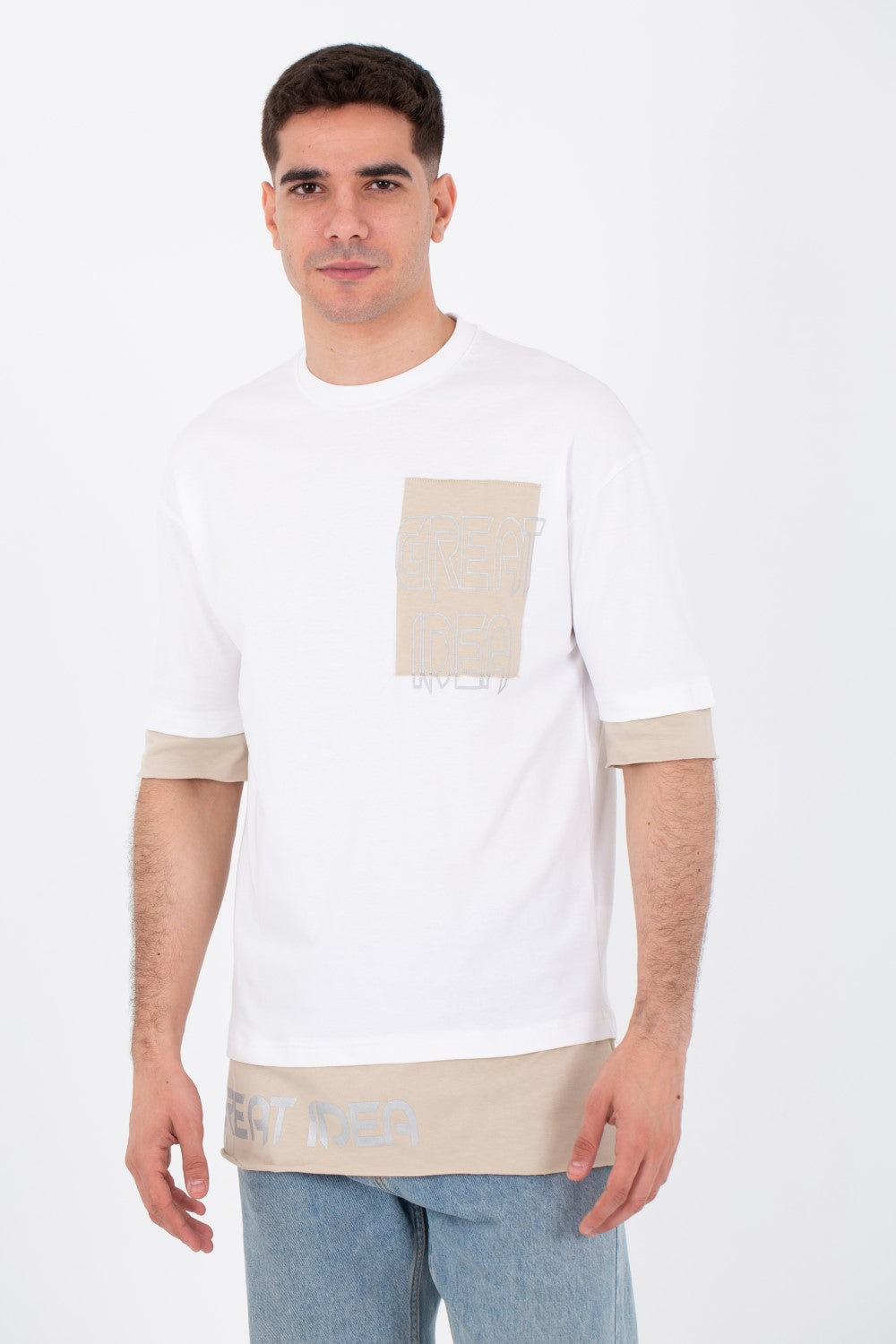 Mens Oversize Basic T-shirt With A Round Neck And Front Print