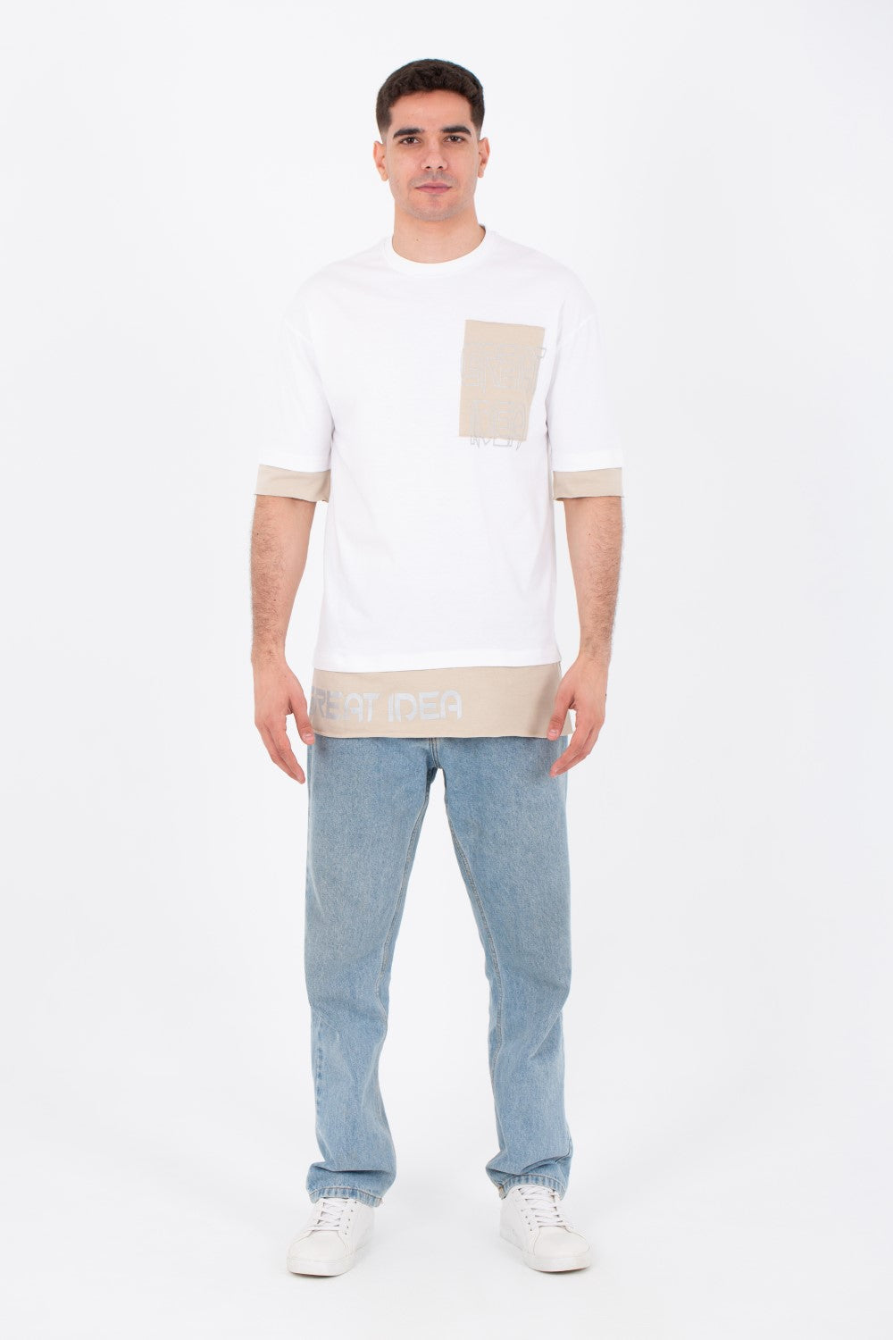 Mens Oversize Basic T-shirt With A Round Neck And Front Print