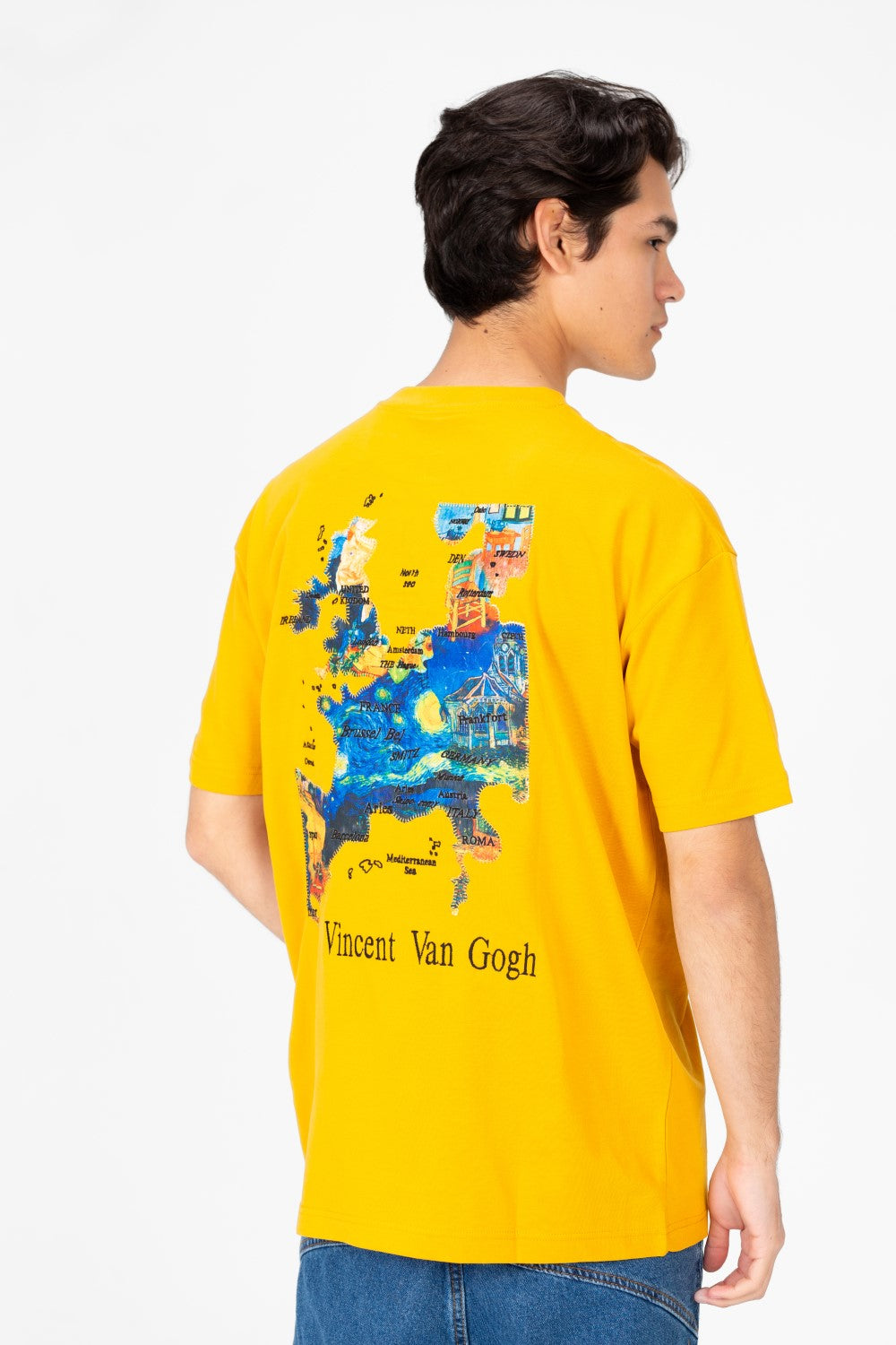 Men's Van Gogh Print Oversized Half Sleeve T-Shirt