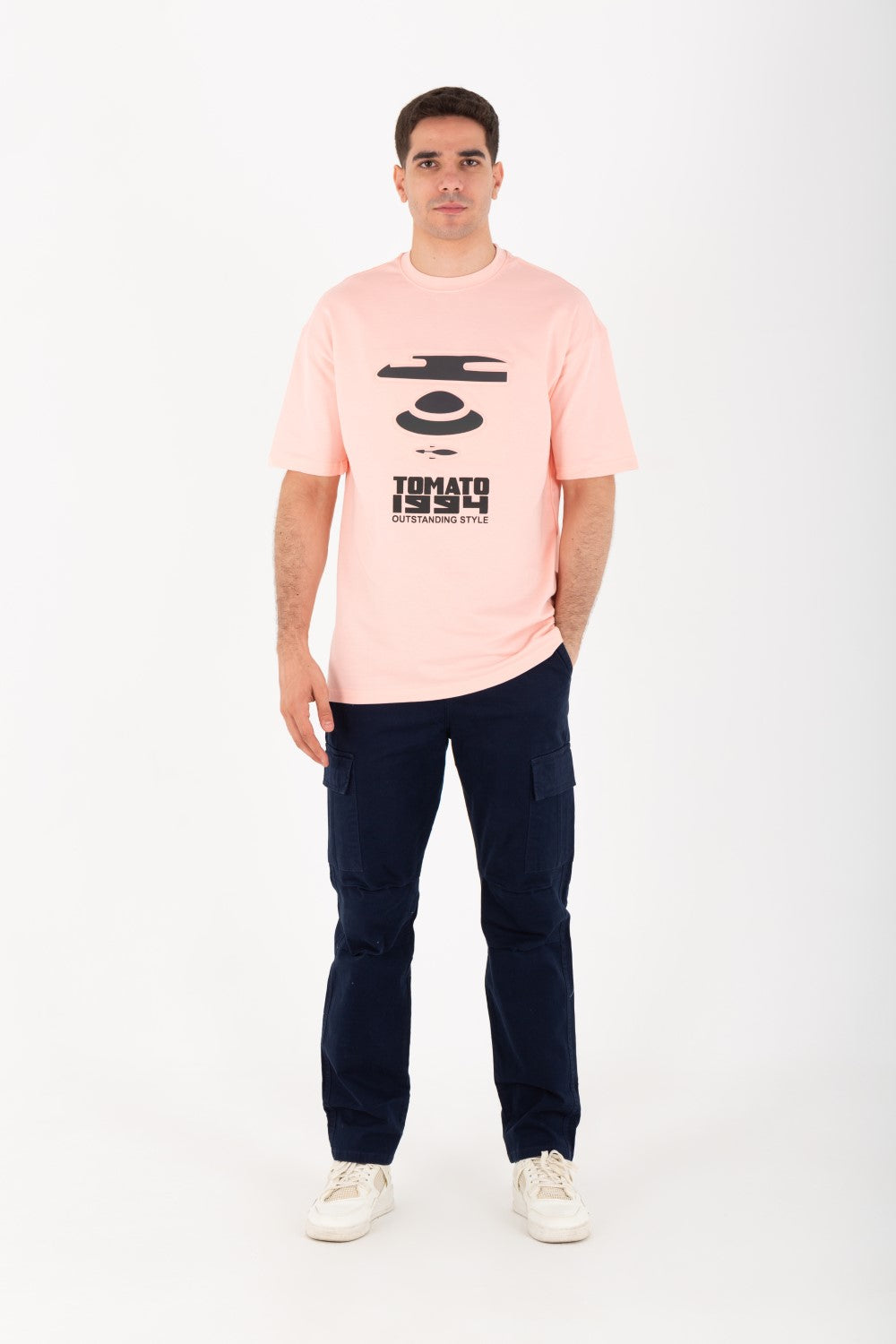 Mens Oversize Half Sleeve T-shirt With Tomato Print On The Front And Back Made Of Summer Melton Material