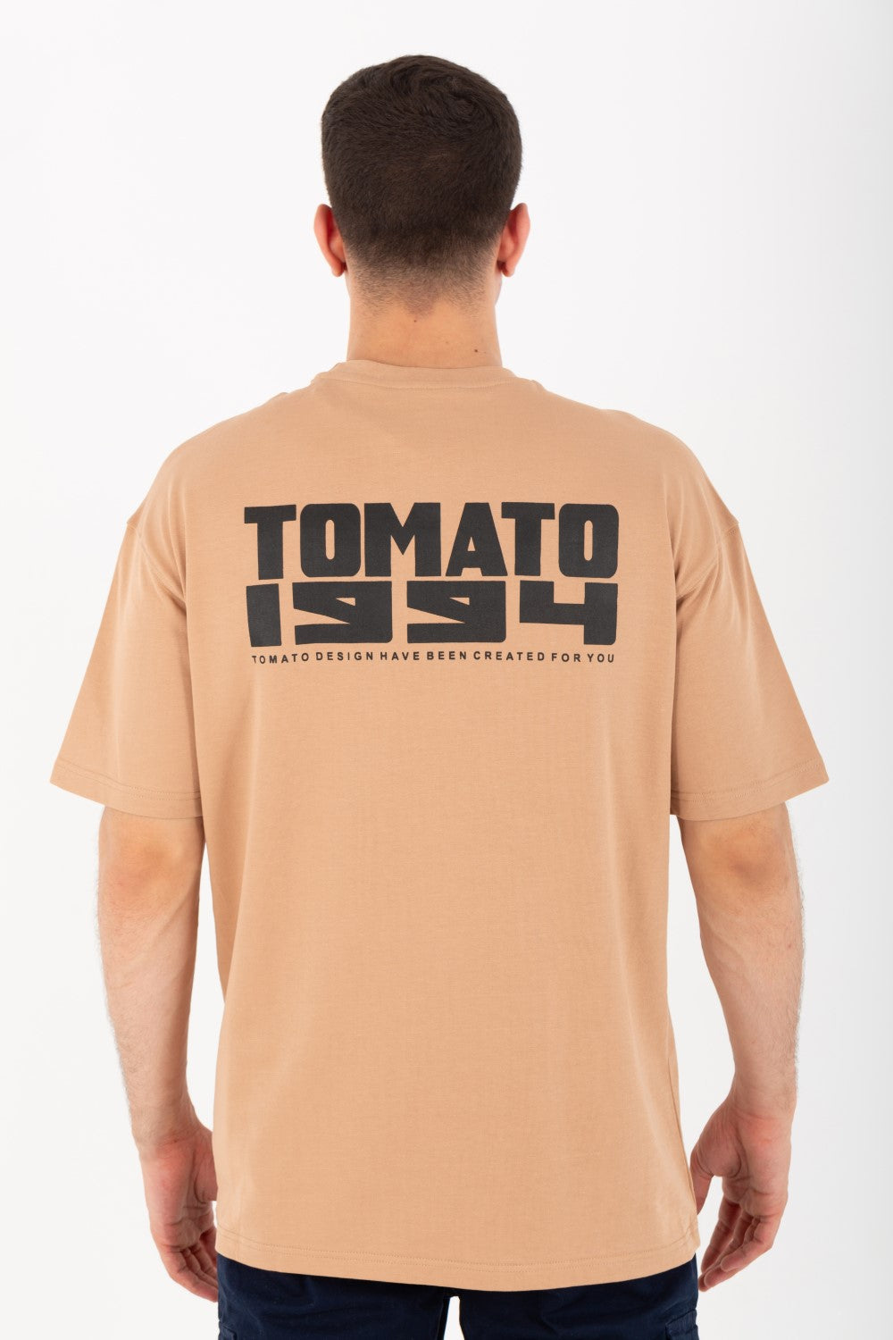Mens Oversize Half Sleeve T-shirt With Tomato Print On The Front And Back Made Of Summer Melton Material