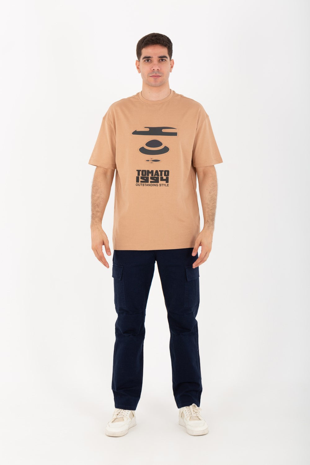 Mens Oversize Half Sleeve T-shirt With Tomato Print On The Front And Back Made Of Summer Melton Material