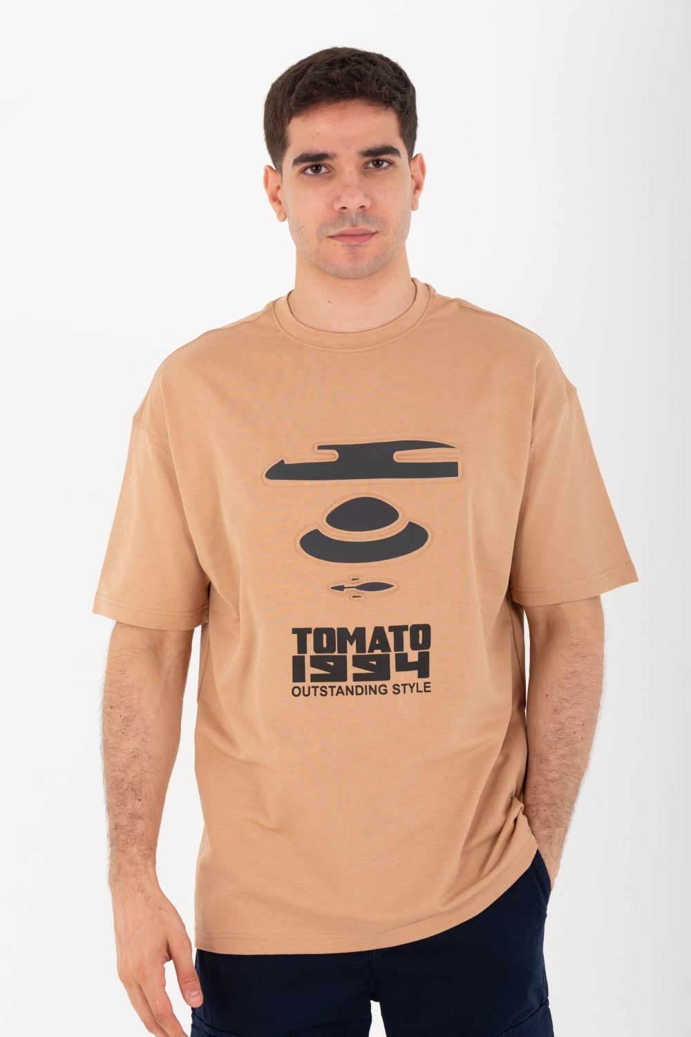 Mens Oversize Half Sleeve T-shirt With Tomato Print On The Front And Back Made Of Summer Melton Material