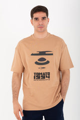 Mens Oversize Half Sleeve T-shirt With Tomato Print On The Front And Back Made Of Summer Melton Material