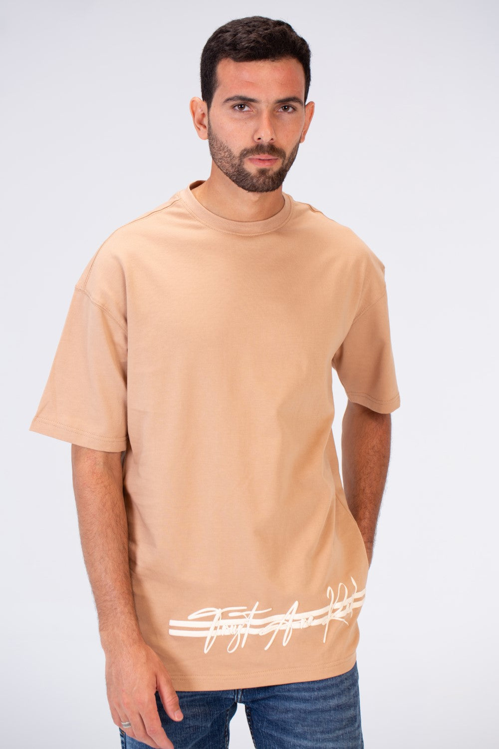 Mens Oversize Round Neck Printed T-shirt With Summer Melton Material