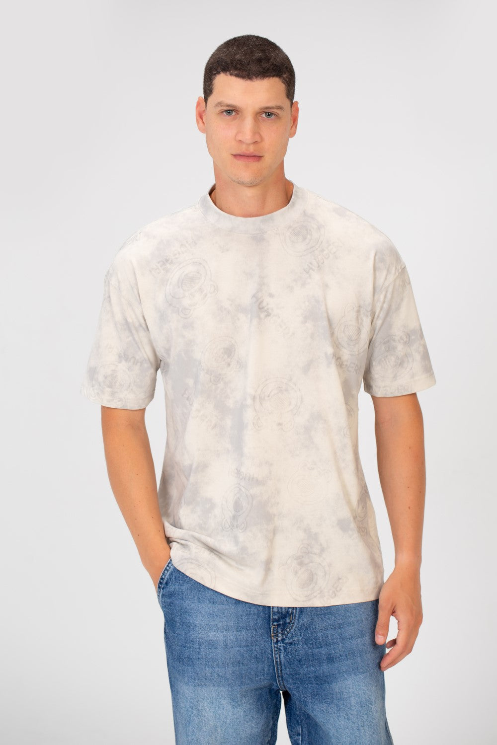 Men's Tie Die Oversized Crew Neck Short Sleeve T-Shirt With Bear Hugger Print