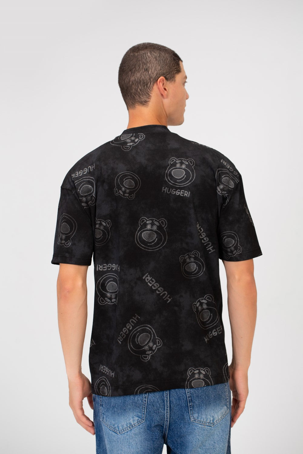 Men's Tie Die Oversized Crew Neck Short Sleeve T-Shirt With Bear Hugger Print