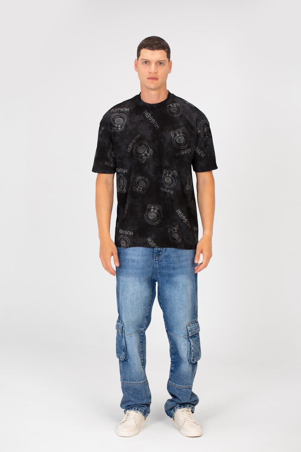 Men's Tie Die Oversized Crew Neck Short Sleeve T-Shirt With Bear Hugger Print