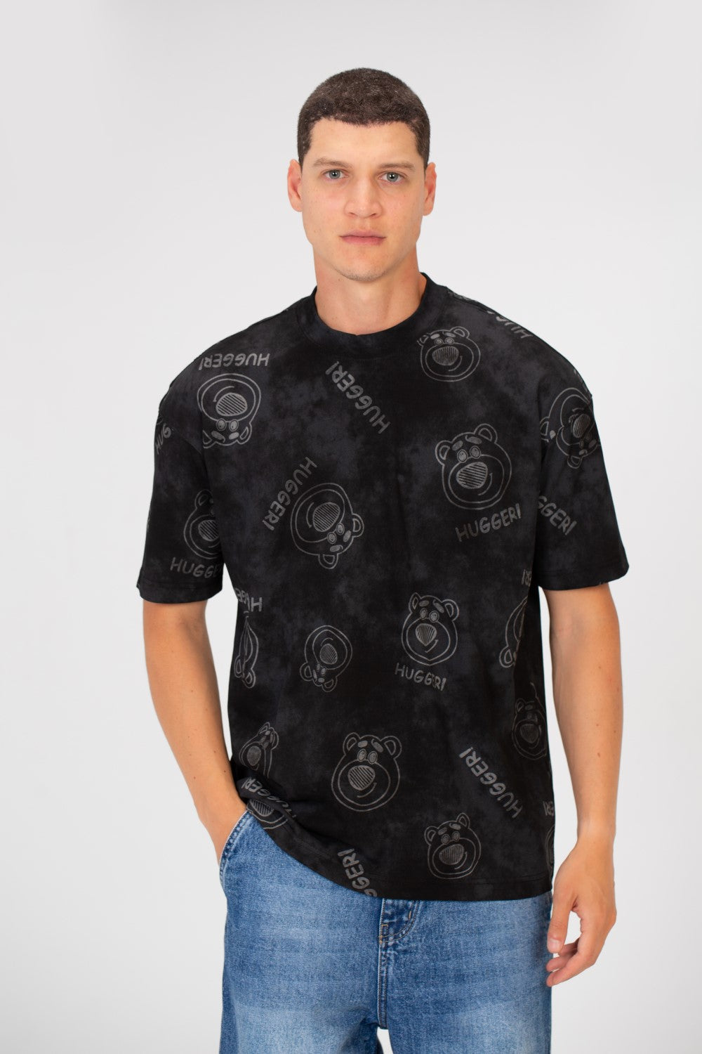 Men's Tie Die Oversized Crew Neck Short Sleeve T-Shirt With Bear Hugger Print