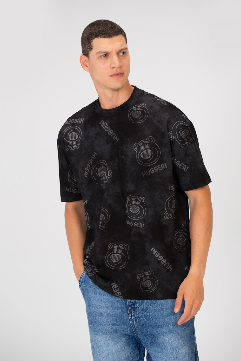 Men's Tie Die Oversized Crew Neck Short Sleeve T-Shirt With Bear Hugger Print