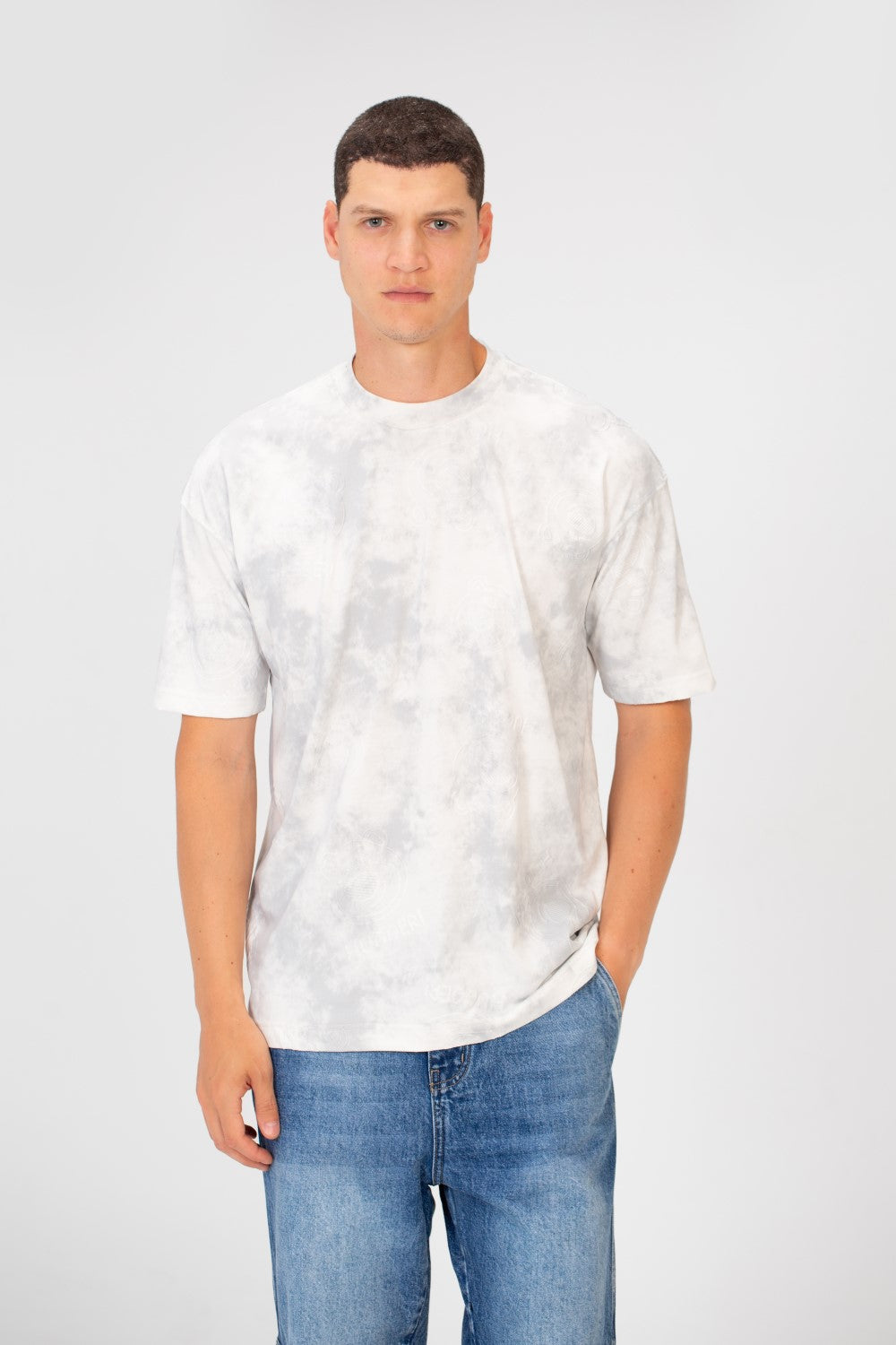 Men's Tie Die Oversized Crew Neck Short Sleeve T-Shirt With Bear Hugger Print