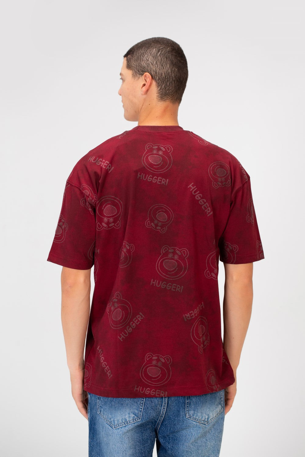 Men's Tie Die Oversized Crew Neck Short Sleeve T-Shirt With Bear Hugger Print