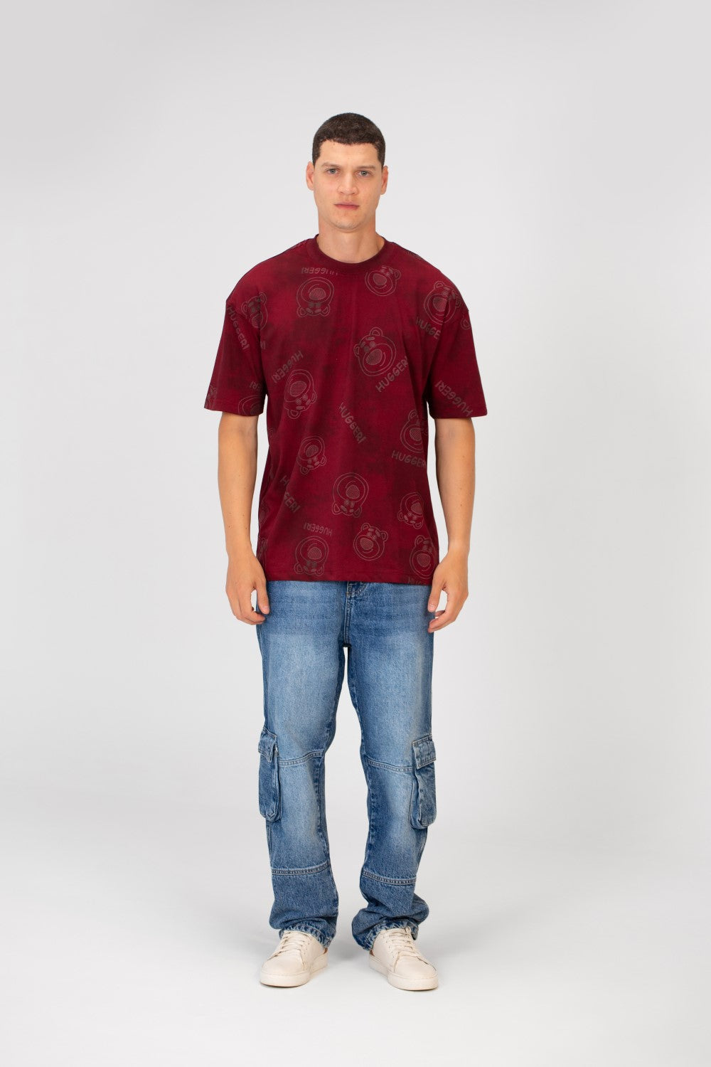 Men's Tie Die Oversized Crew Neck Short Sleeve T-Shirt With Bear Hugger Print