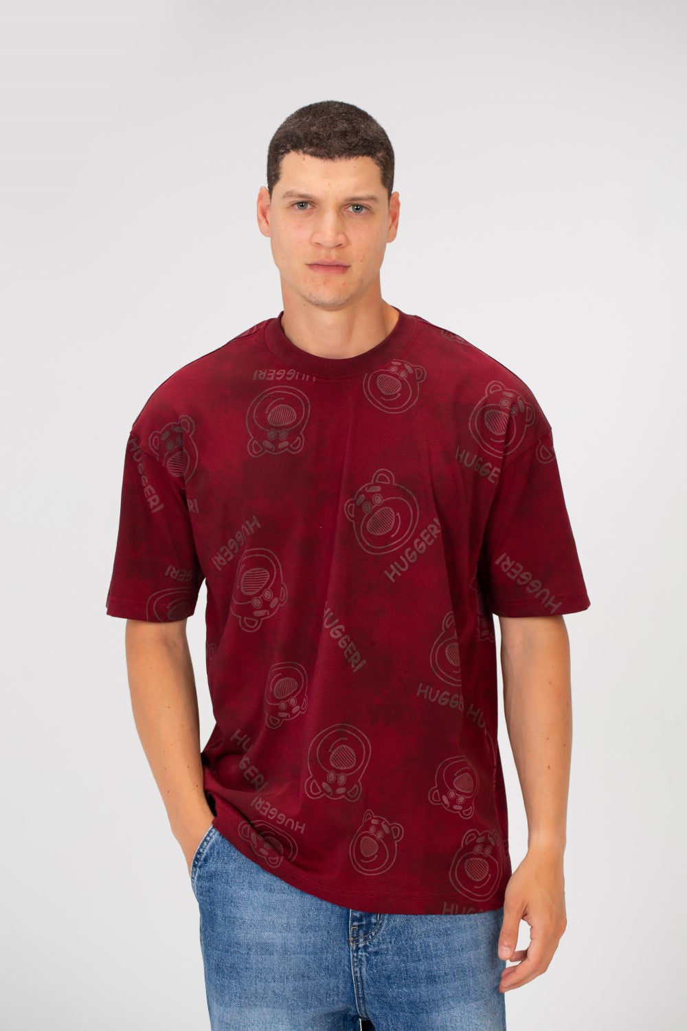 Men's Tie Die Oversized Crew Neck Short Sleeve T-Shirt With Bear Hugger Print