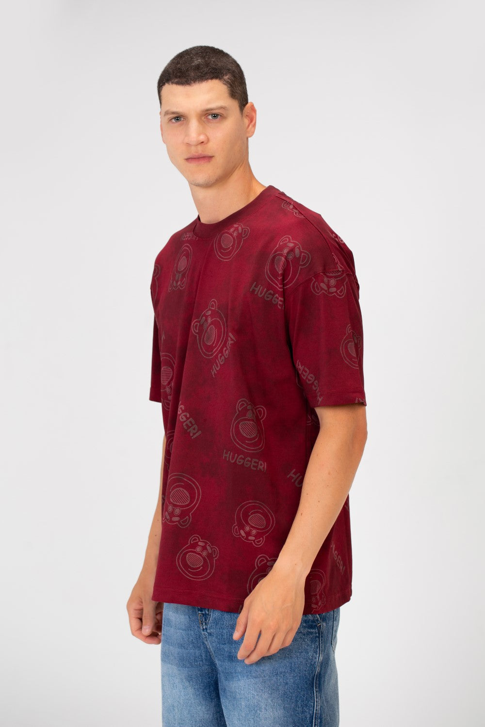 Men's Tie Die Oversized Crew Neck Short Sleeve T-Shirt With Bear Hugger Print