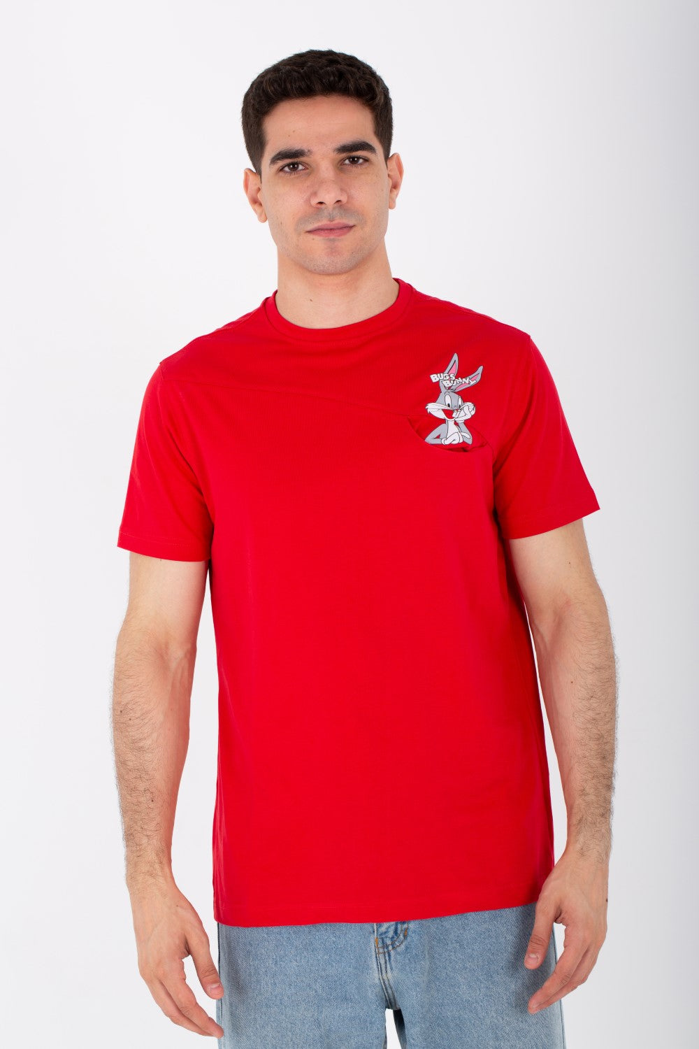 تي شيرت رجالي كبير الحجم برقبة دائرية وطبعة أرنب على الجهة الأمامية