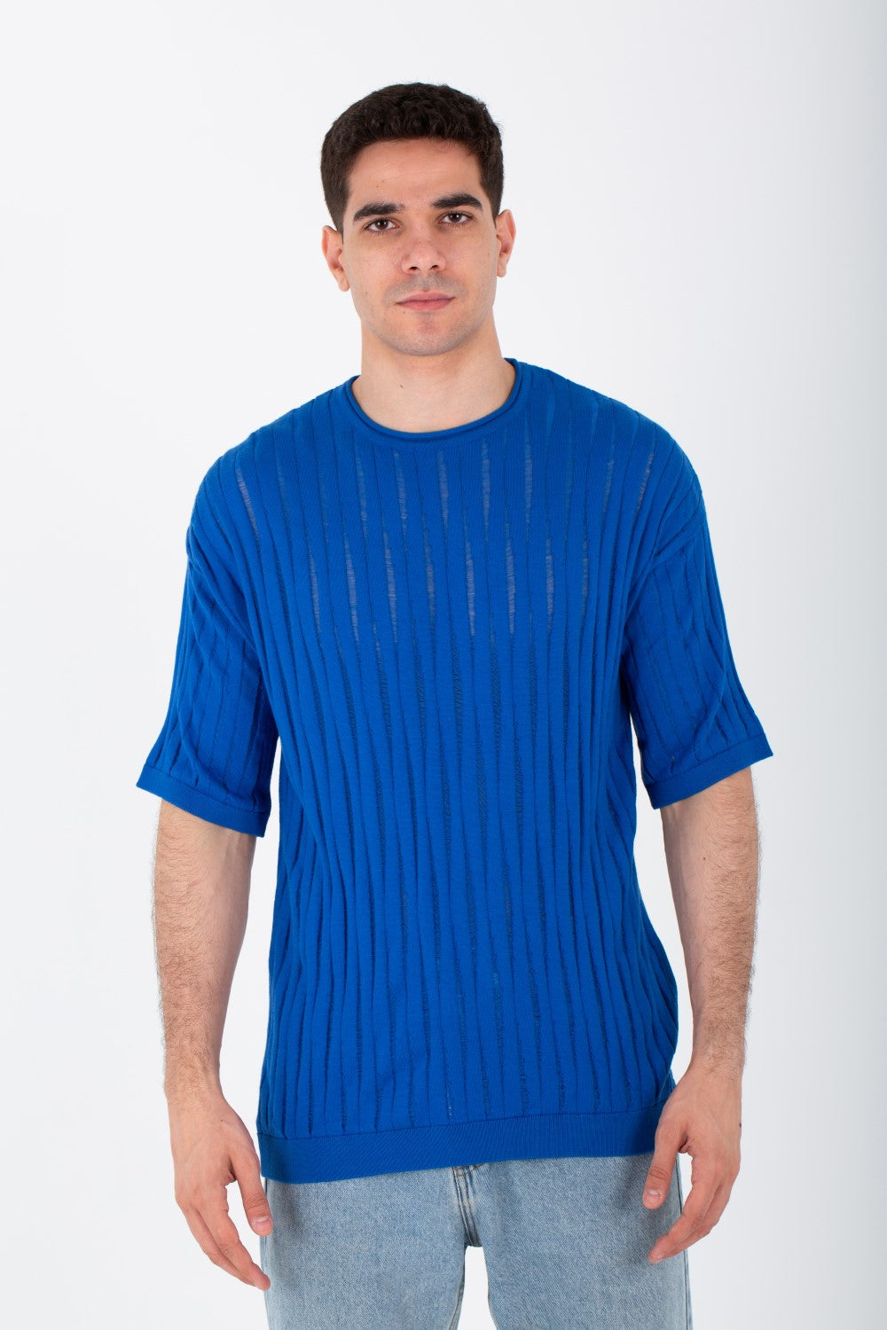 Mens Slim Fit Short Sleeves Trico T-shirt With Round Neck And A Unique Cut