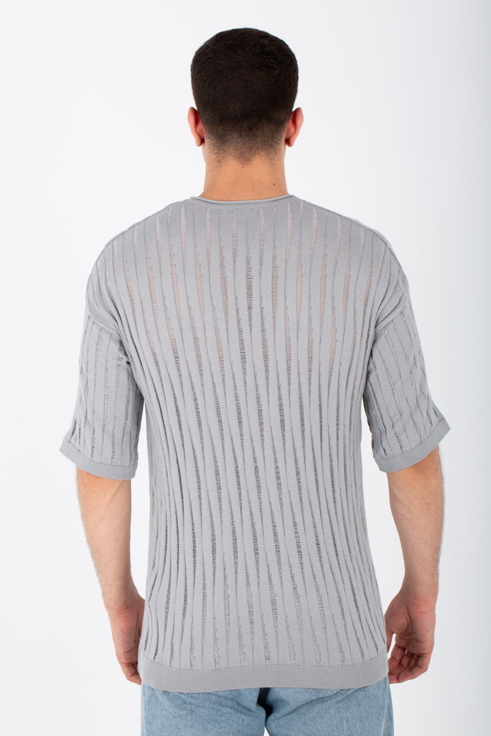 Mens Slim Fit Short Sleeves Trico T-shirt With Round Neck And A Unique Cut