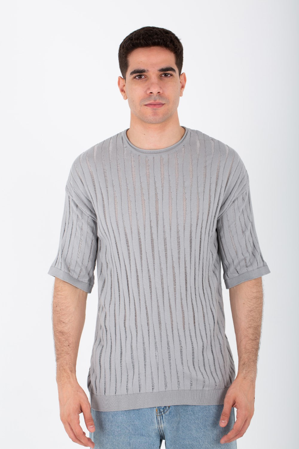 Mens Slim Fit Short Sleeves Trico T-shirt With Round Neck And A Unique Cut